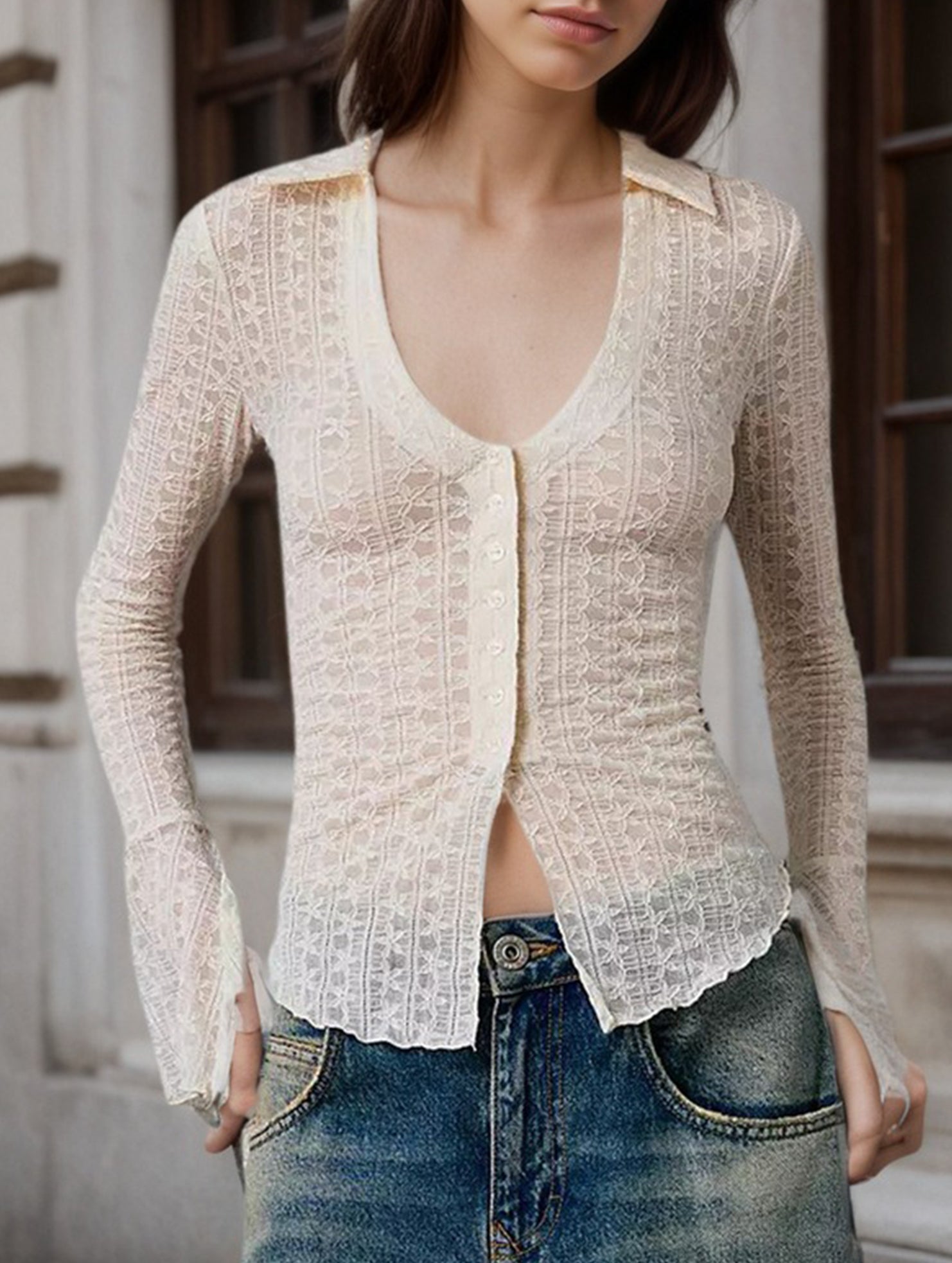 Versatile lace long-sleeved sweater