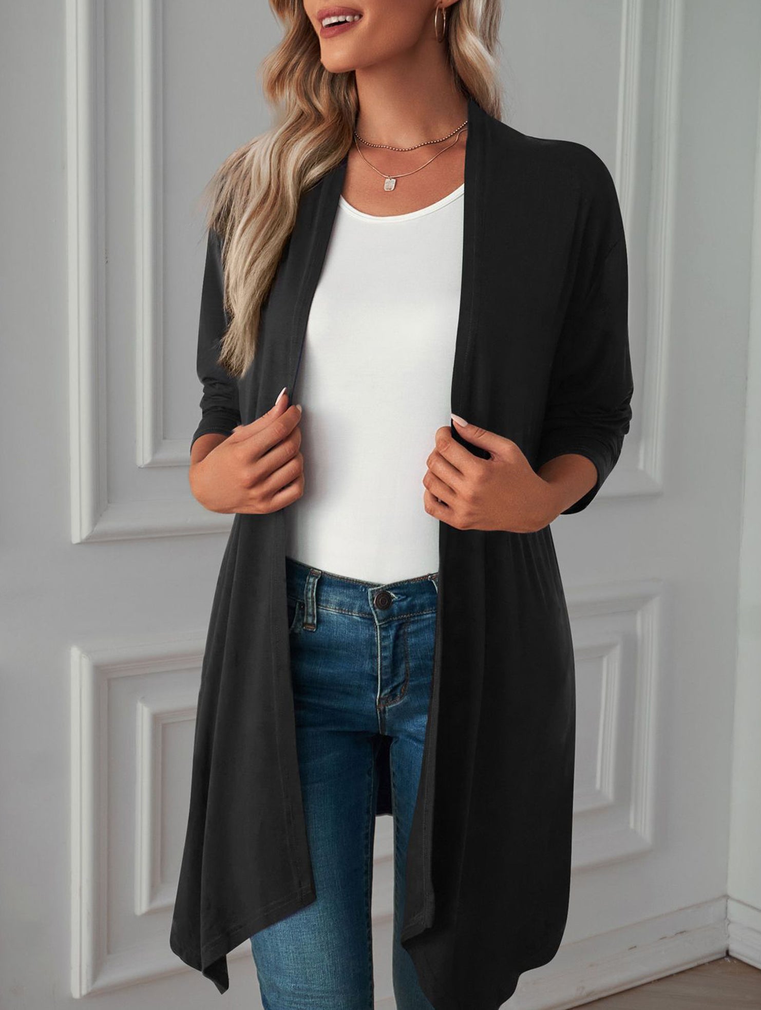 Casual long solid color long-sleeved cardigan