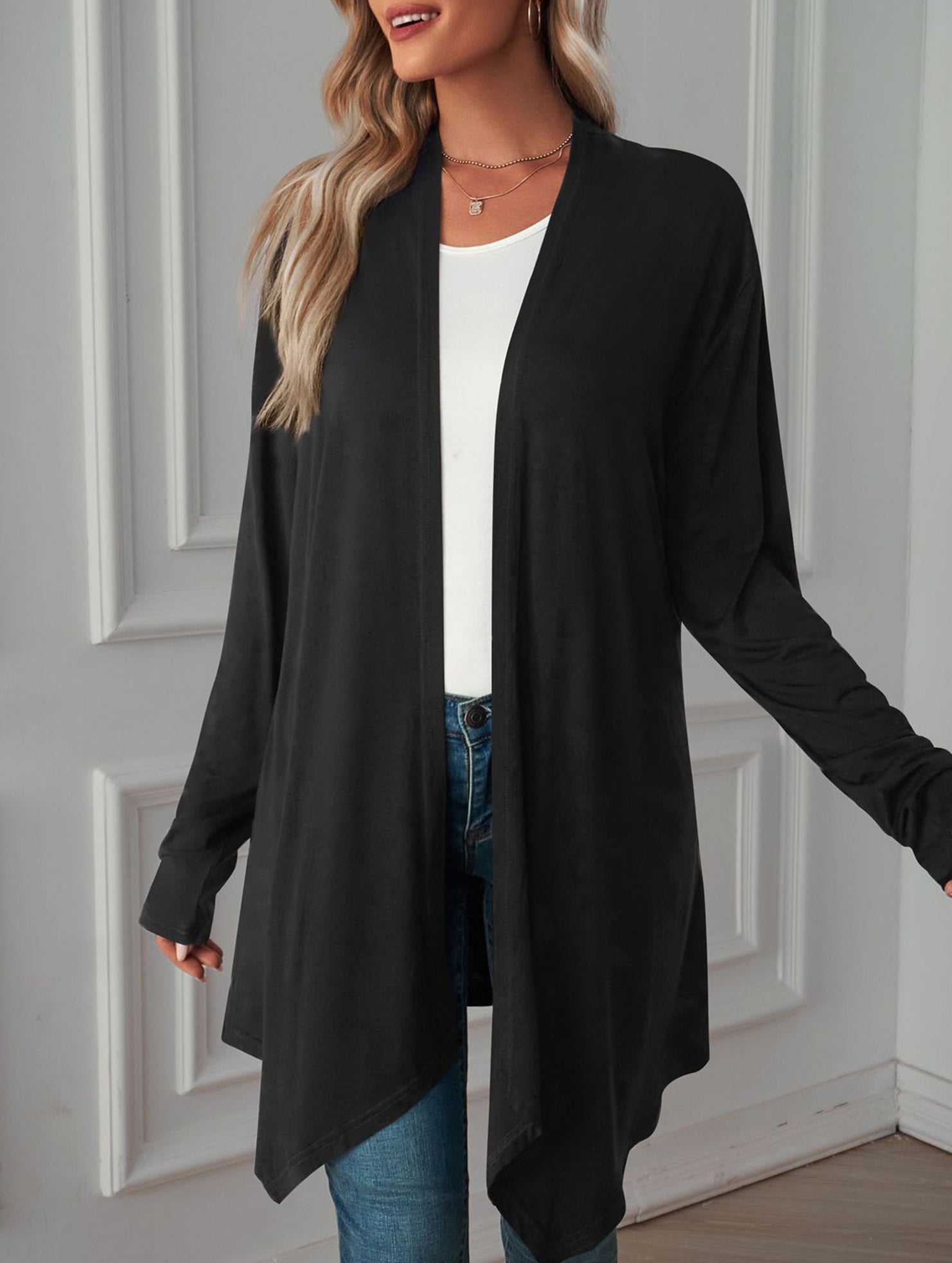 Casual long solid color long-sleeved cardigan