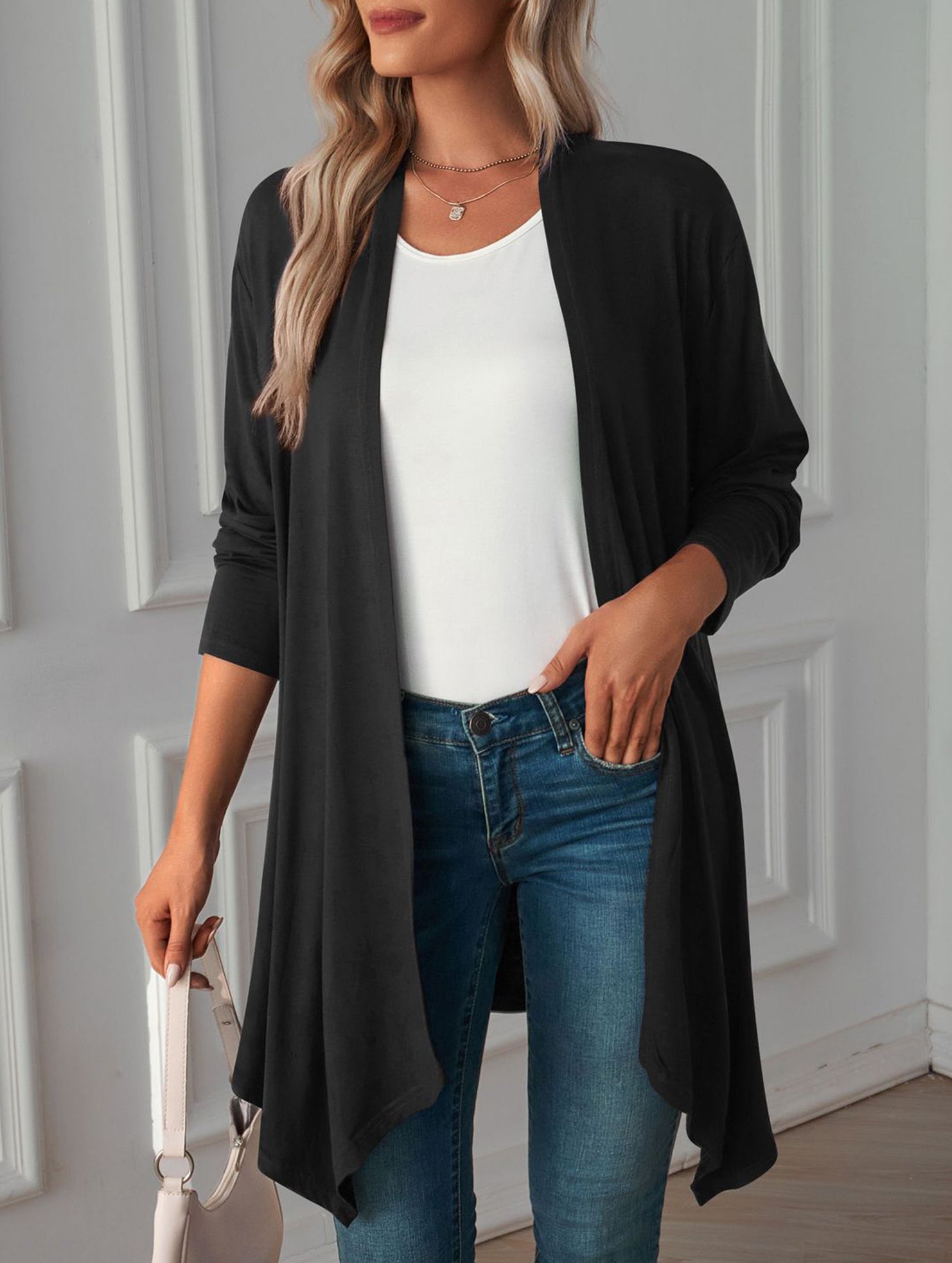 Casual long solid color long-sleeved cardigan