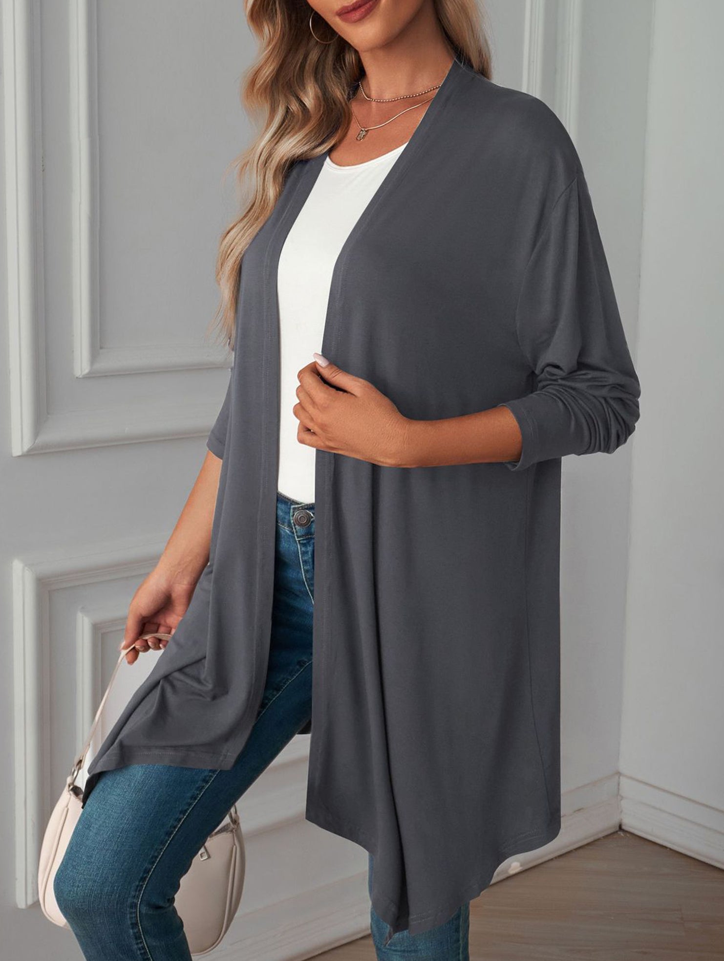 Casual long solid color long-sleeved cardigan