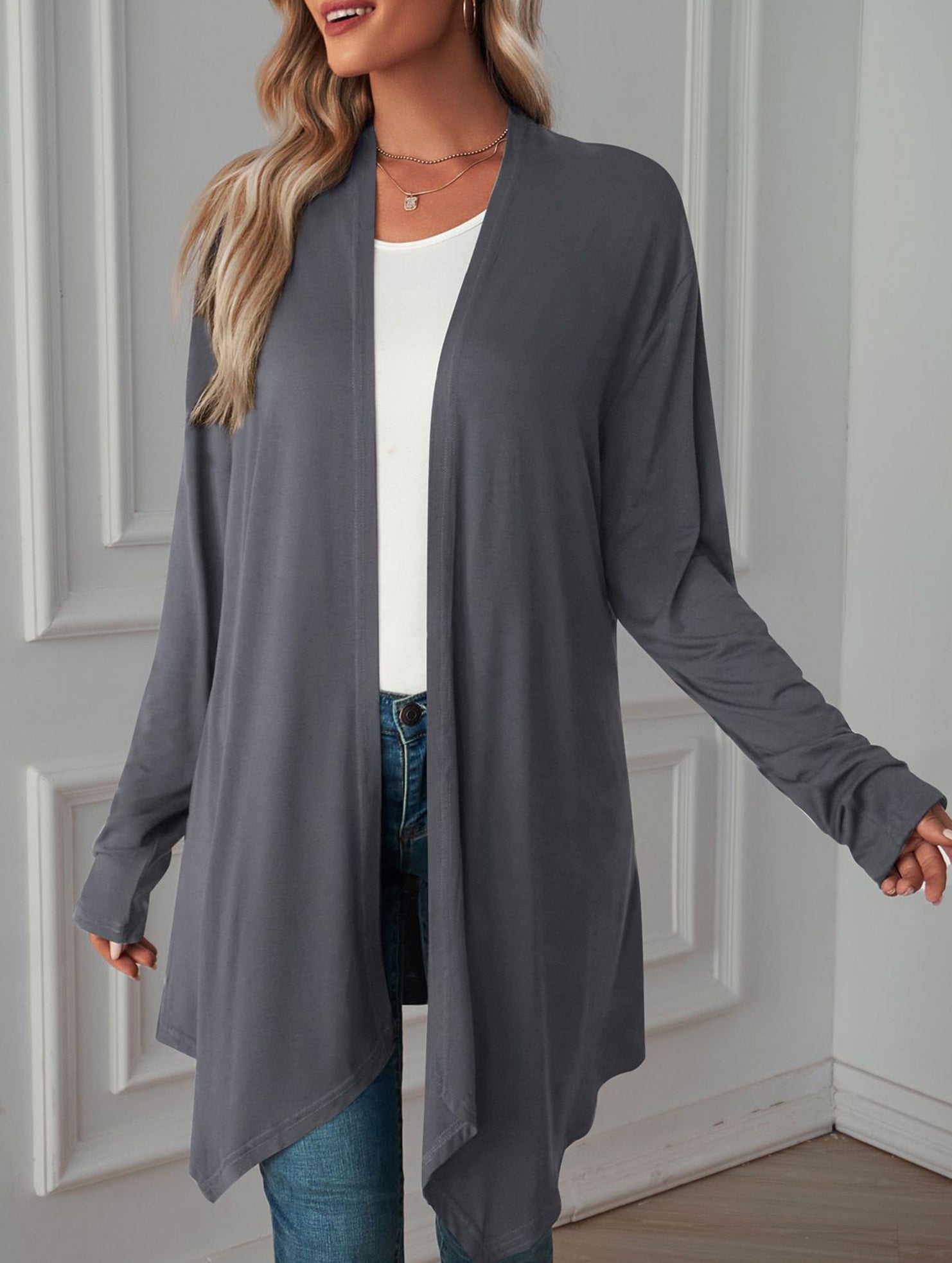 Casual long solid color long-sleeved cardigan