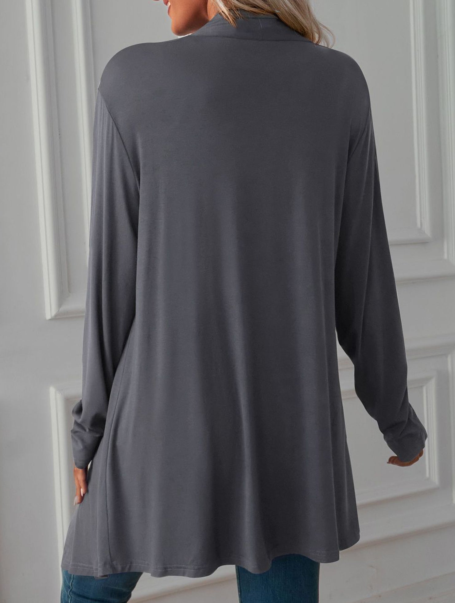 Casual long solid color long-sleeved cardigan