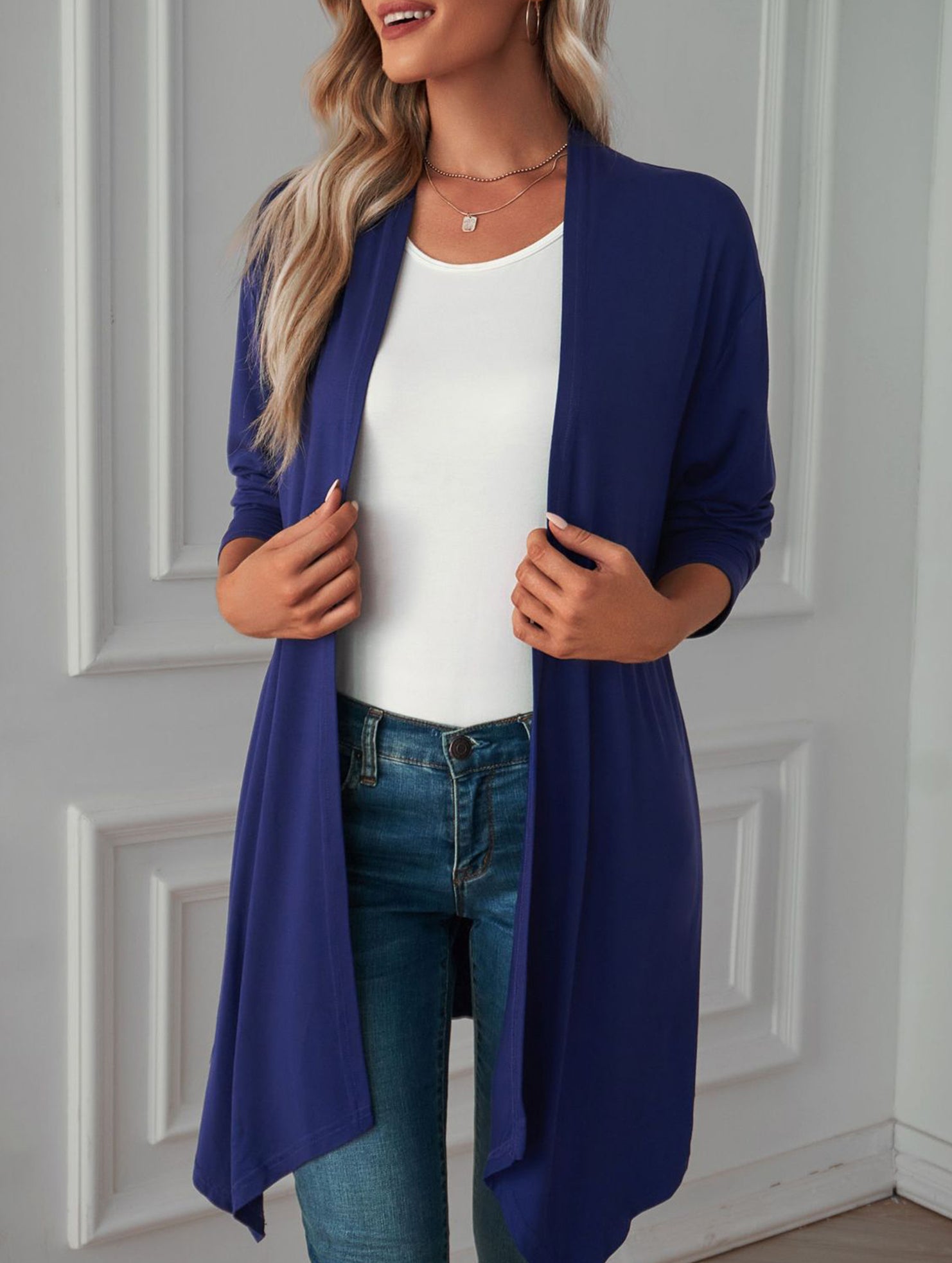 Casual long solid color long-sleeved cardigan