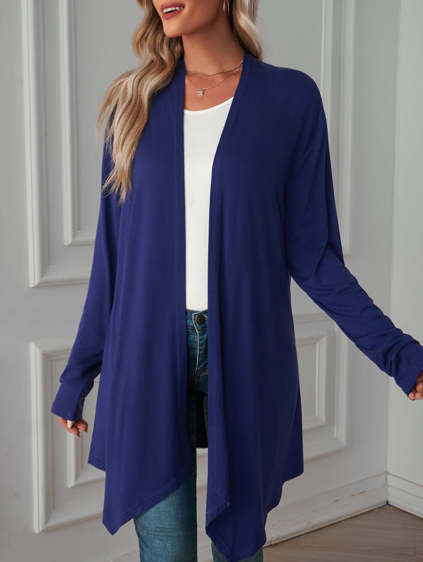 Casual long solid color long-sleeved cardigan