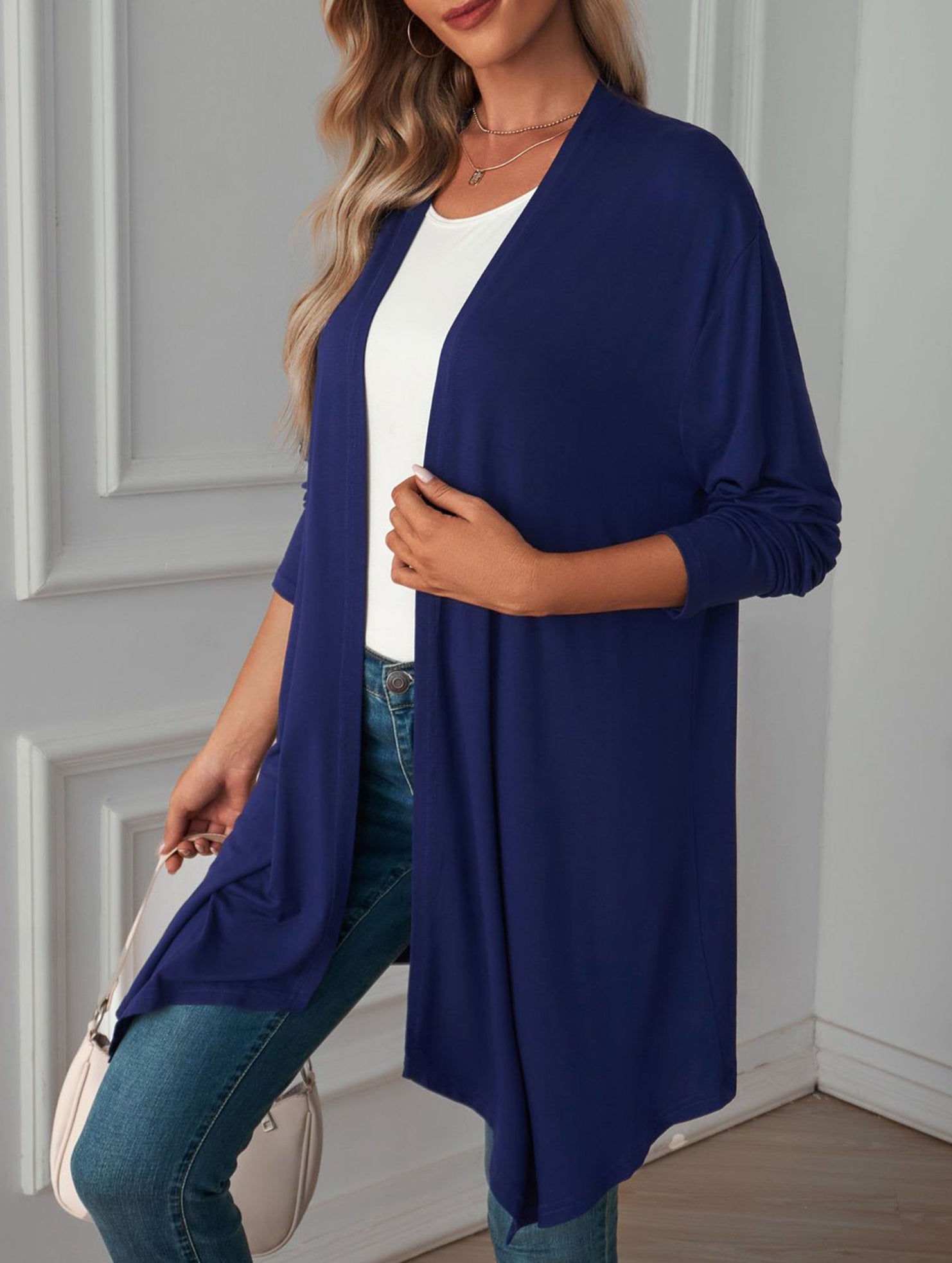 Casual long solid color long-sleeved cardigan