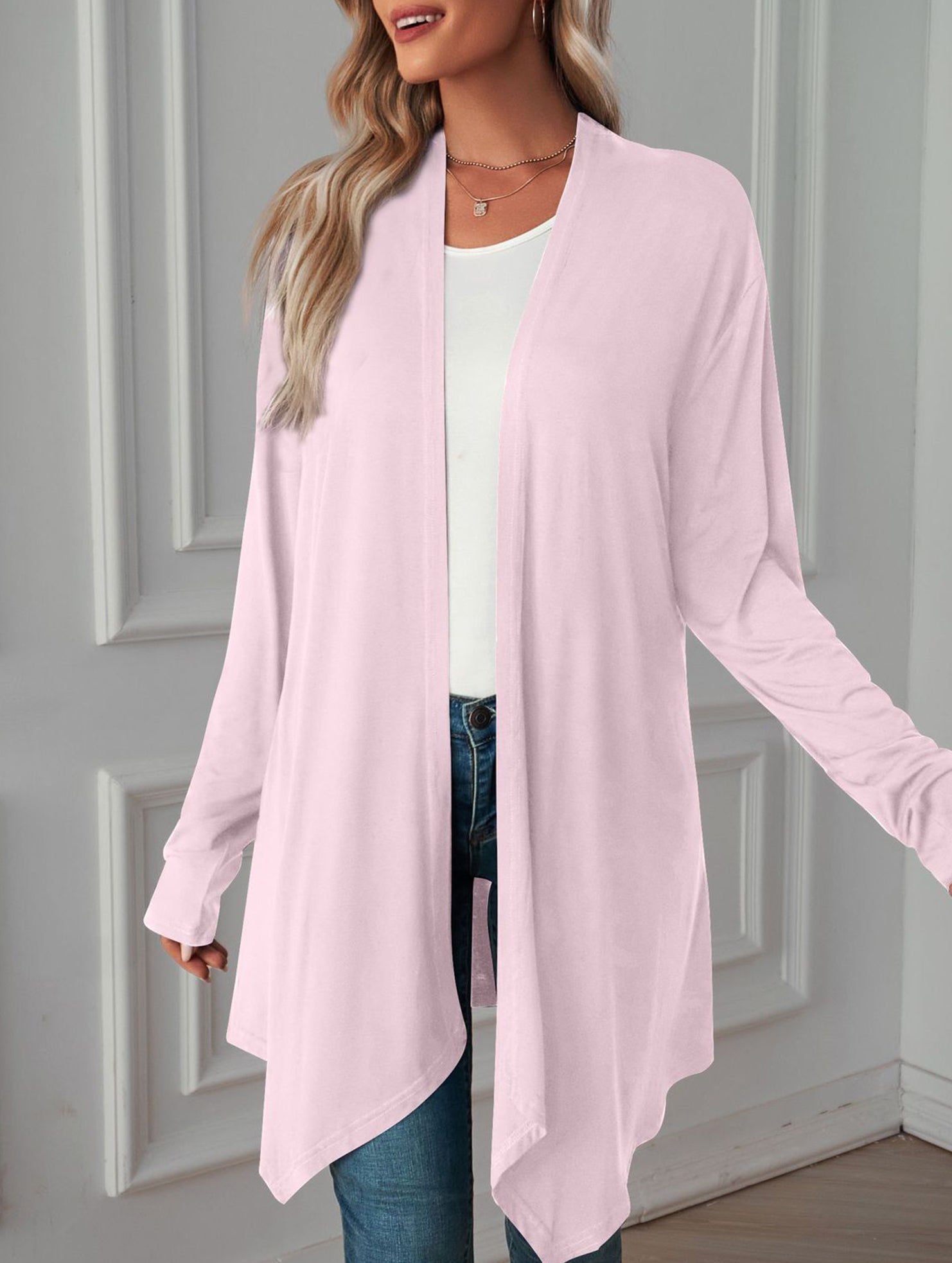 Casual long solid color long-sleeved cardigan