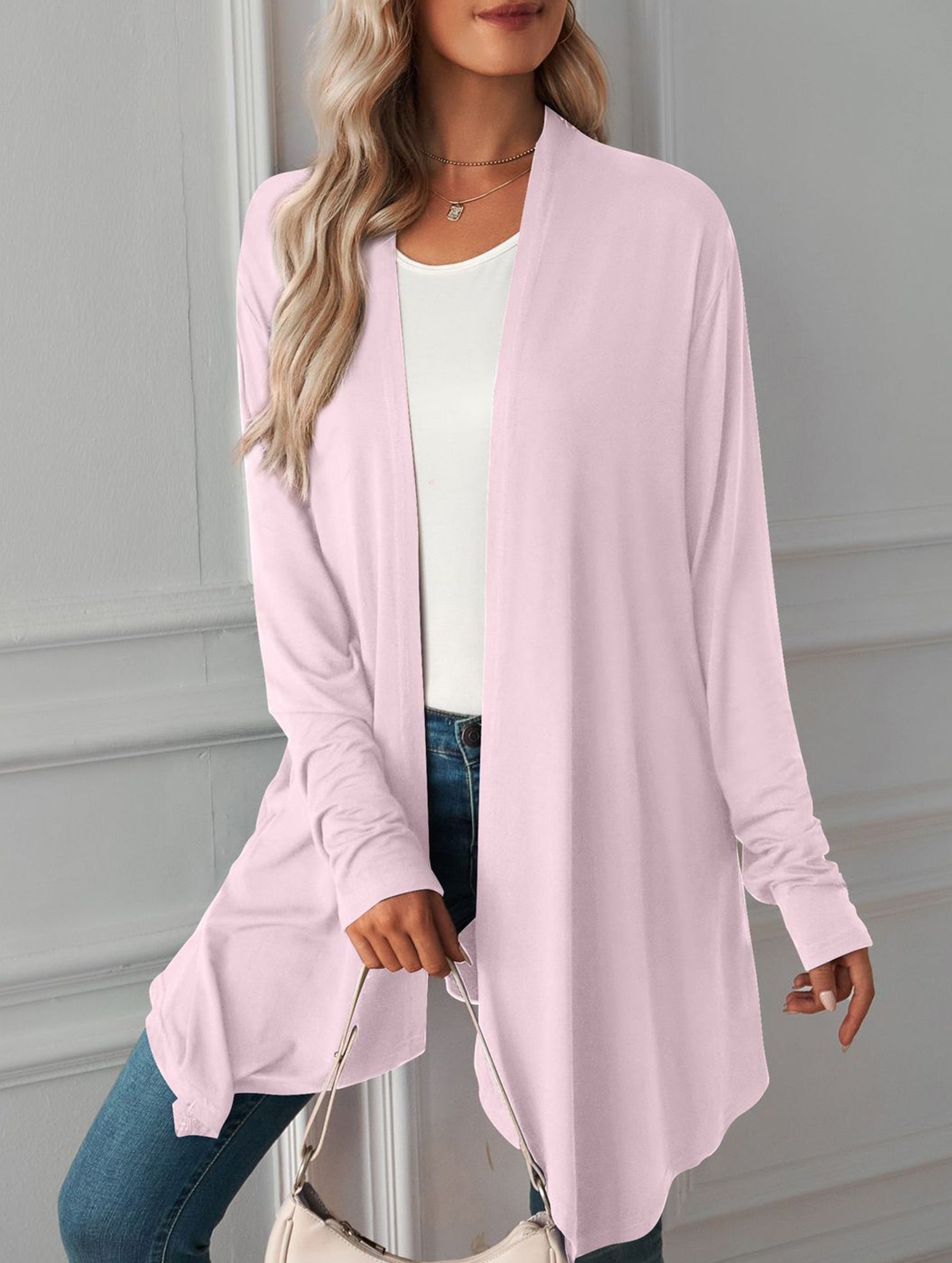 Casual long solid color long-sleeved cardigan