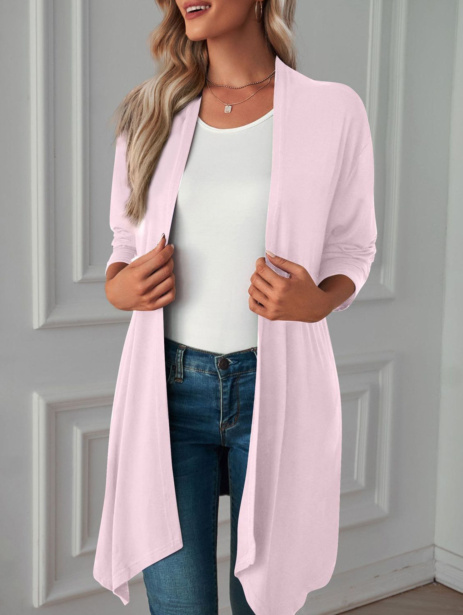 Casual long solid color long-sleeved cardigan