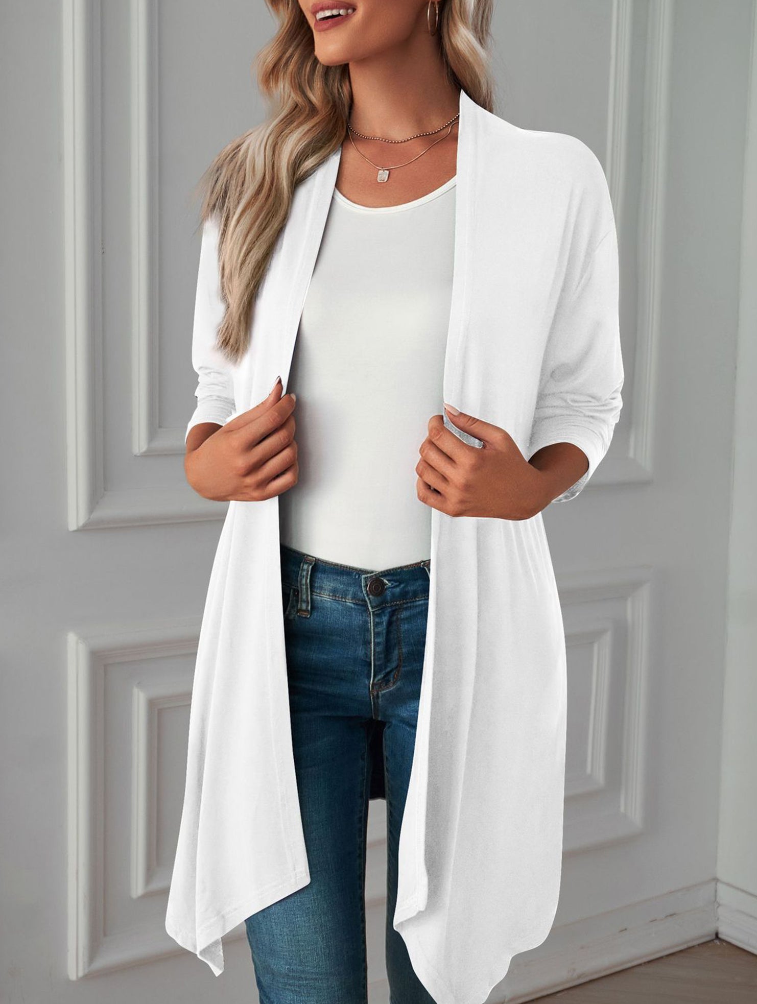 Casual long solid color long-sleeved cardigan