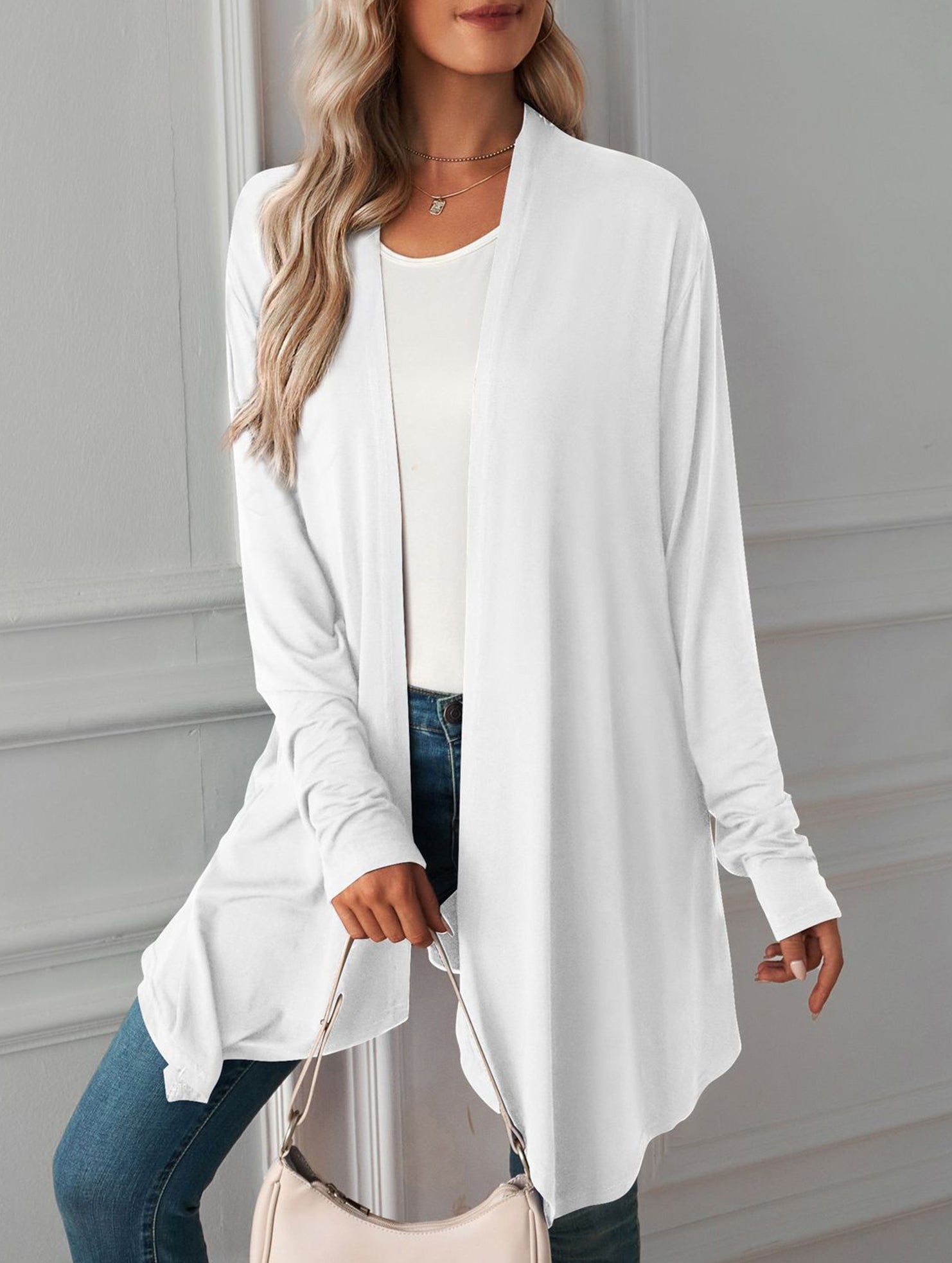 Casual long solid color long-sleeved cardigan
