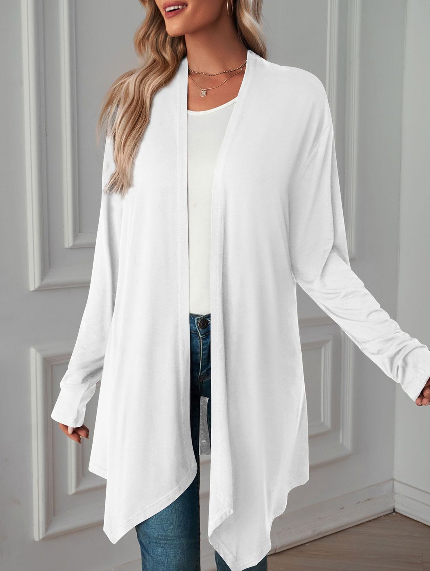 Casual long solid color long-sleeved cardigan