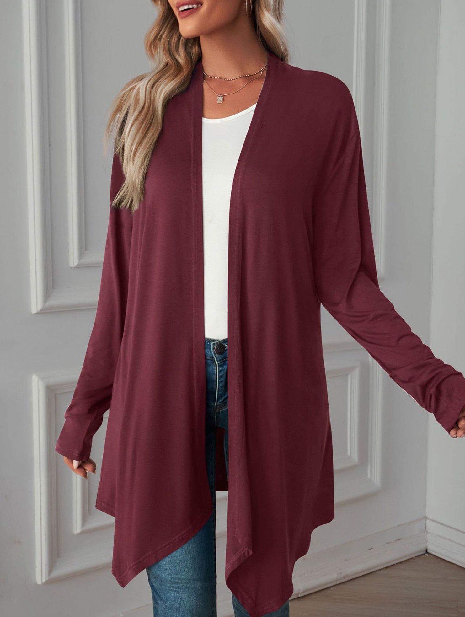 Casual long solid color long-sleeved cardigan