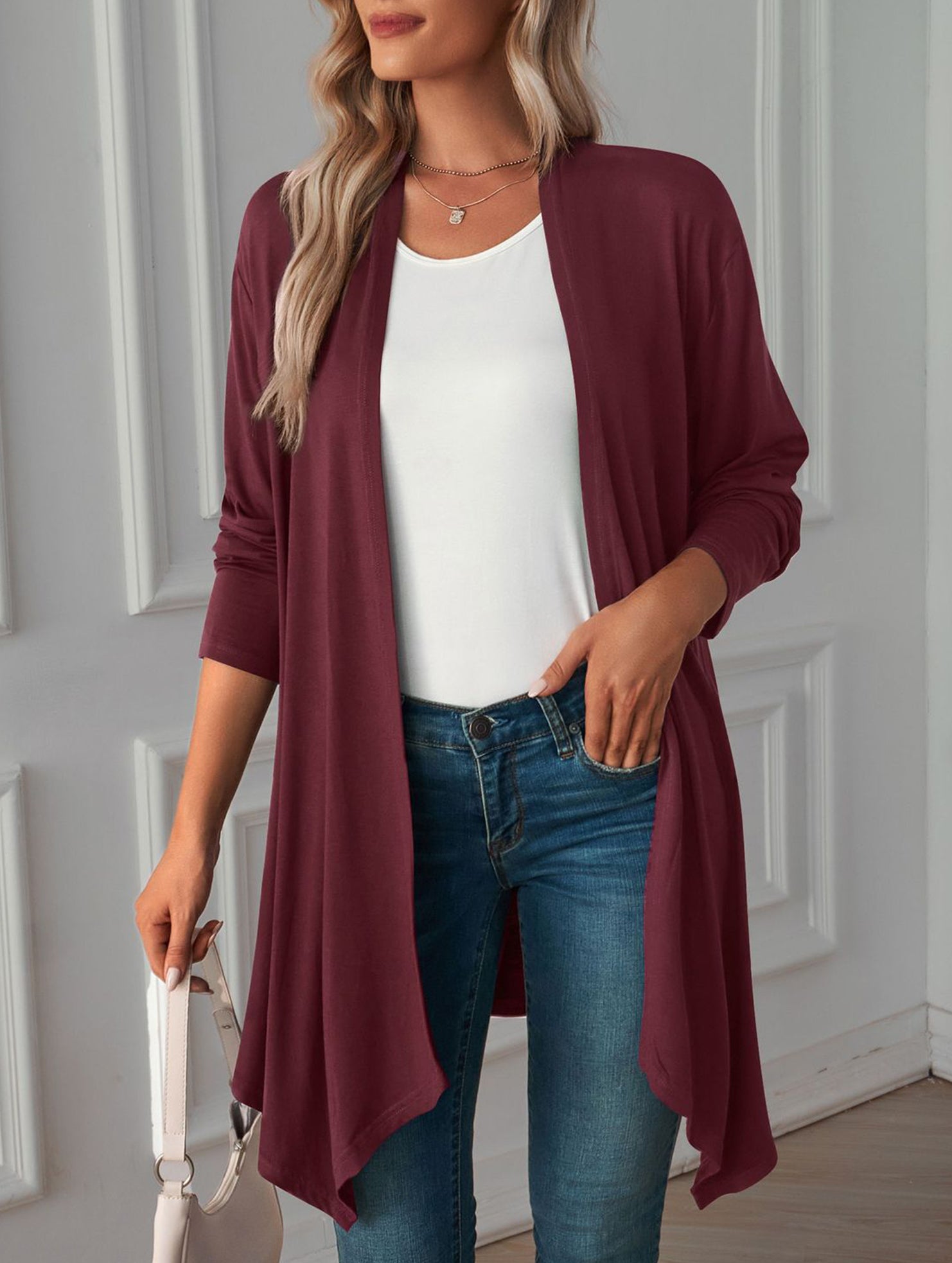 Casual long solid color long-sleeved cardigan