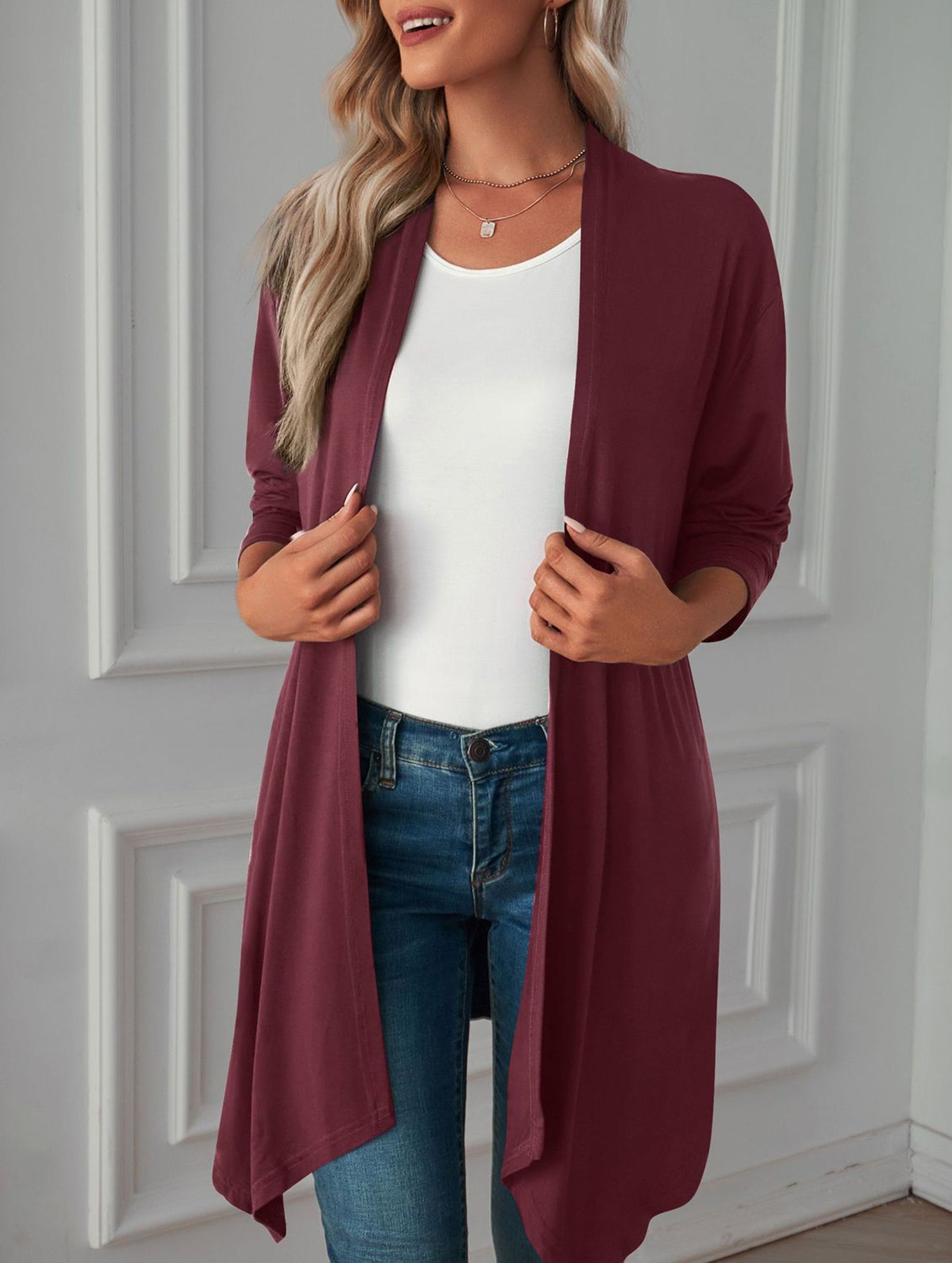 Casual long solid color long-sleeved cardigan
