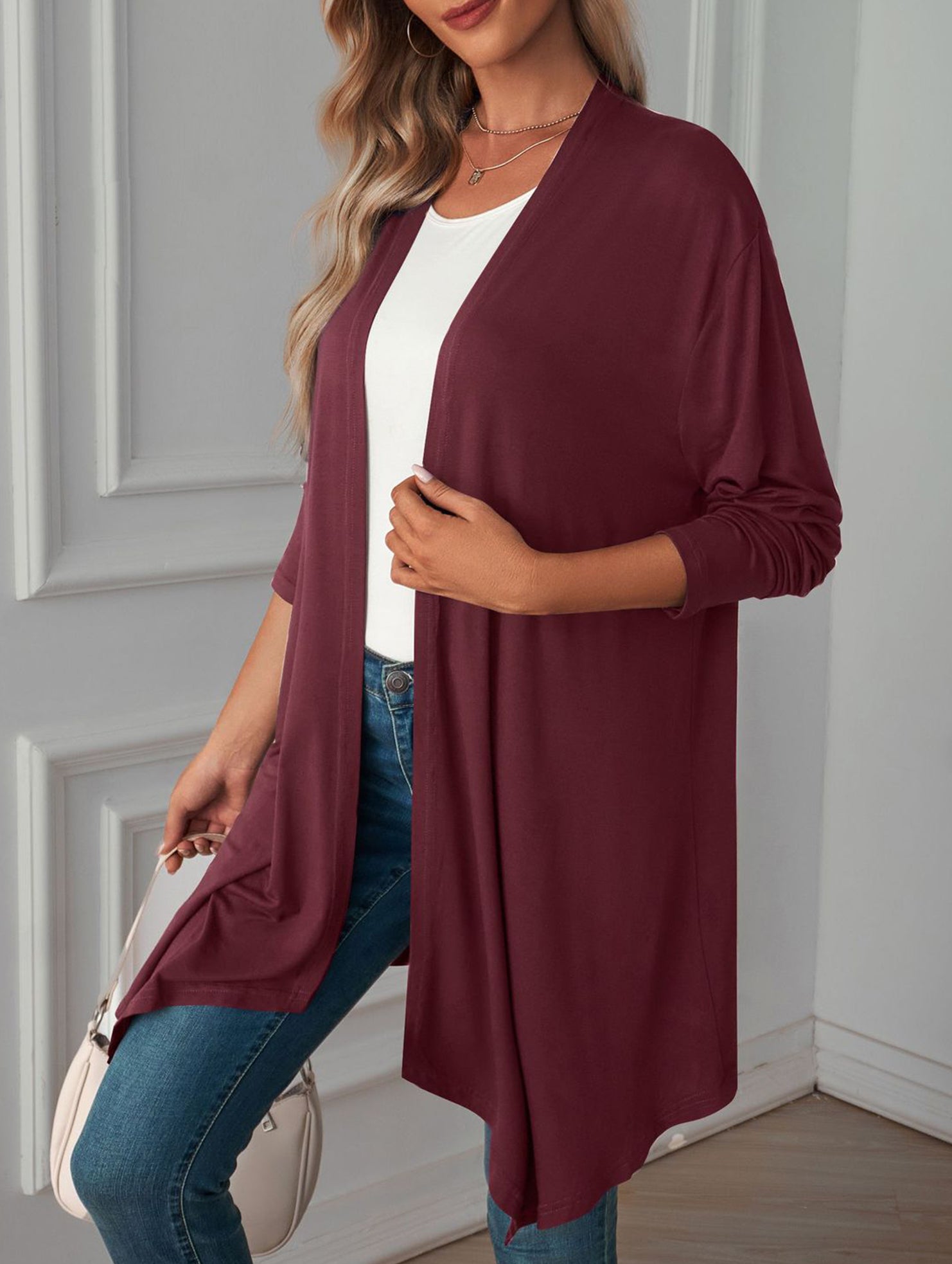 Casual long solid color long-sleeved cardigan