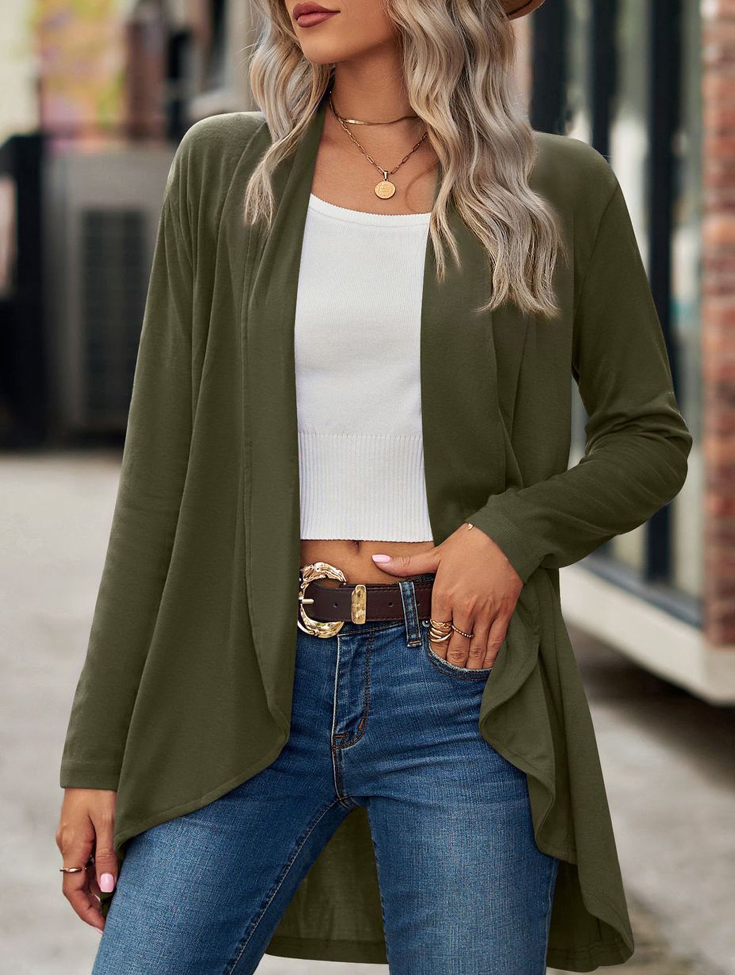 Women's knitted solid color loose cardigan