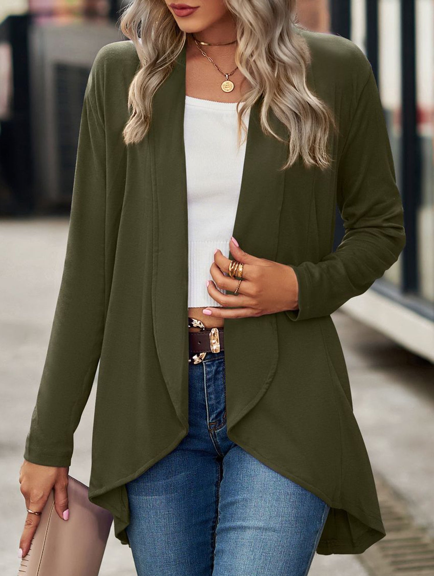 Women's knitted solid color loose cardigan
