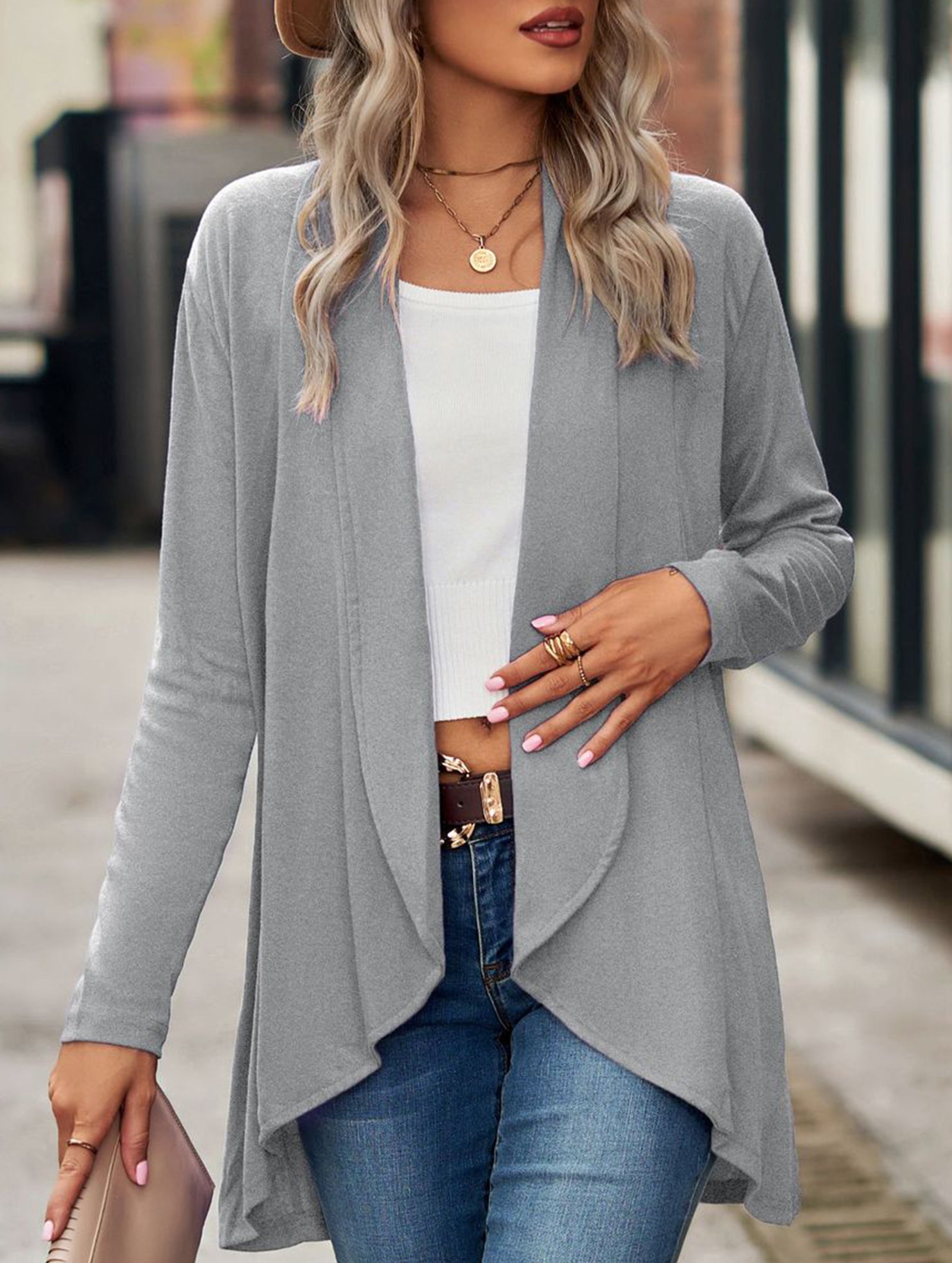 Women's knitted solid color loose cardigan