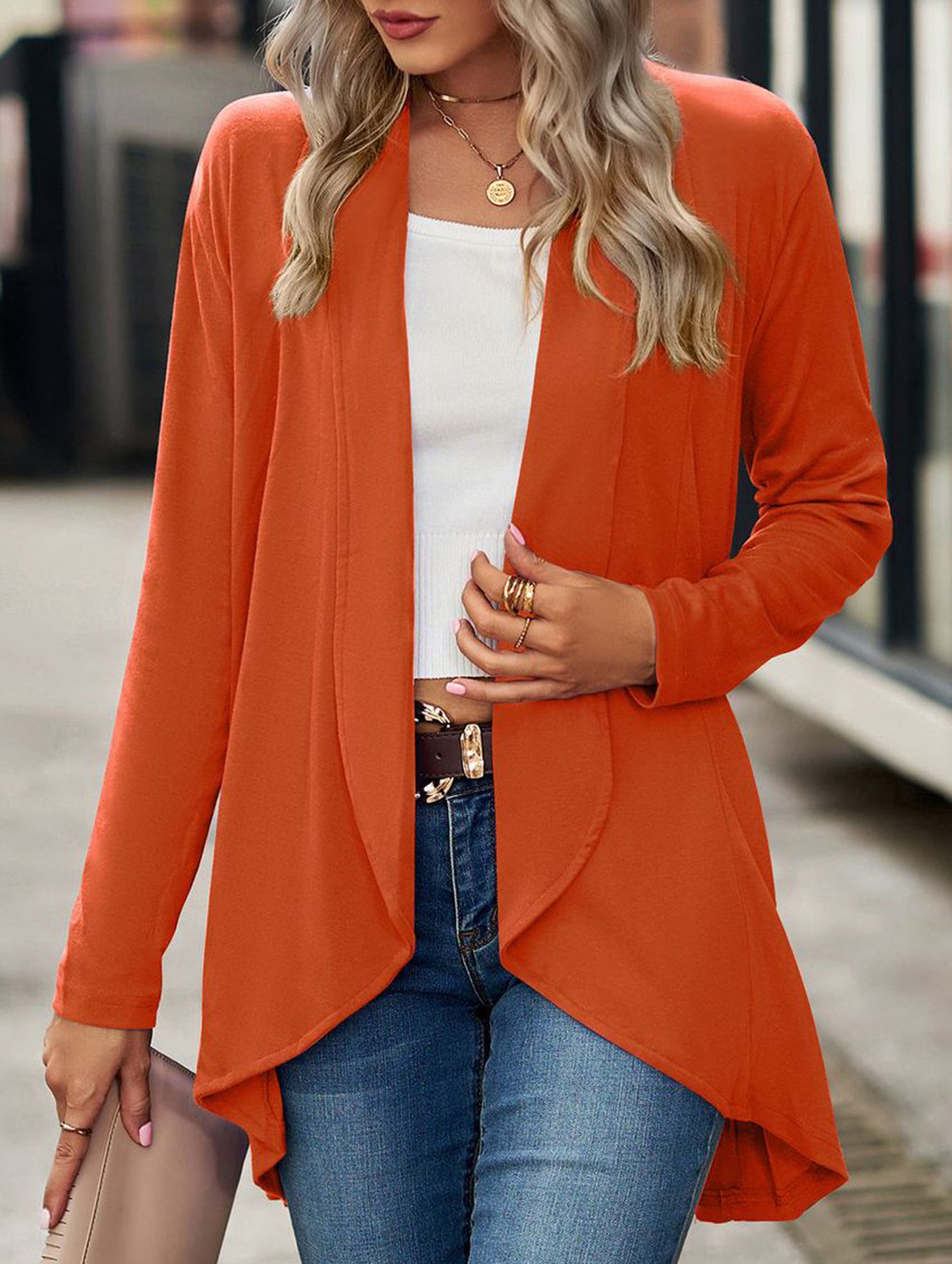 Women's knitted solid color loose cardigan