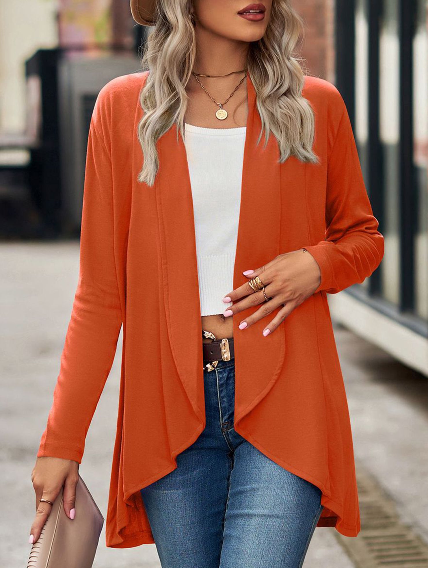 Women's knitted solid color loose cardigan