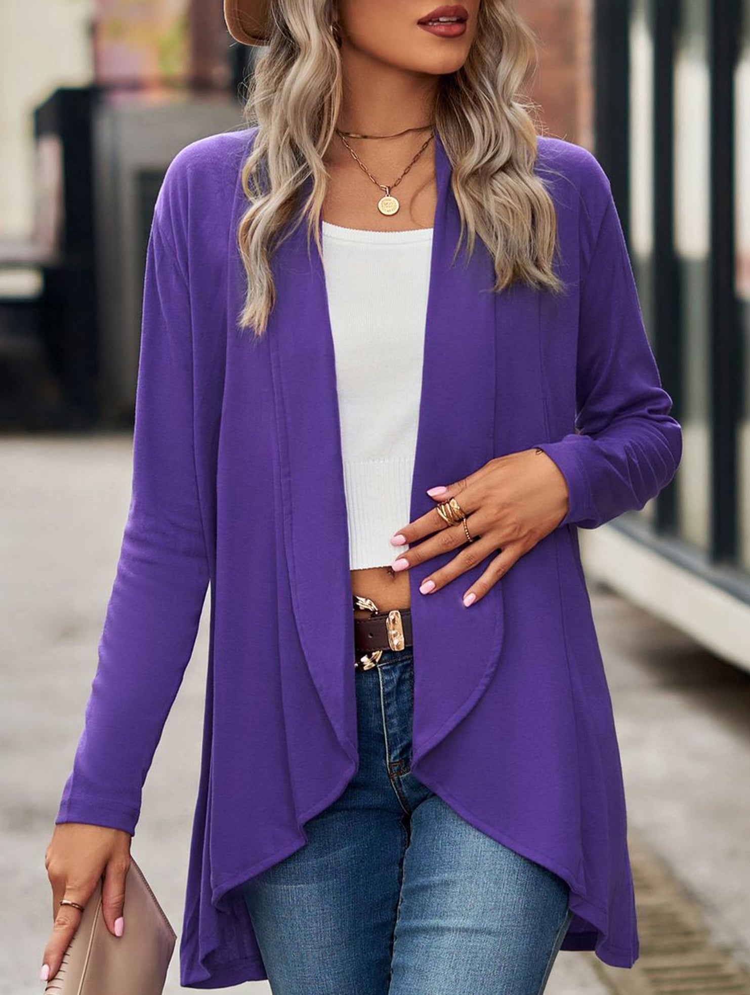 Women's knitted solid color loose cardigan