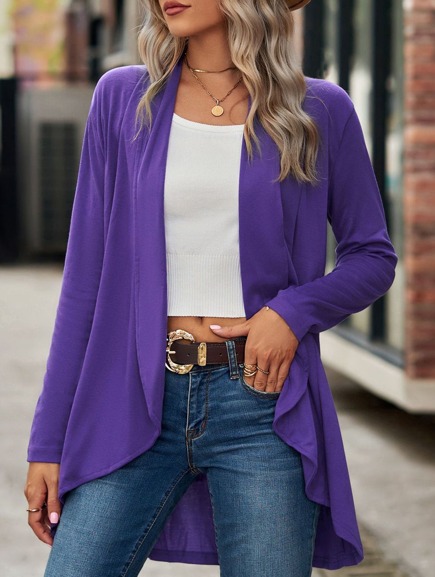 Women's knitted solid color loose cardigan