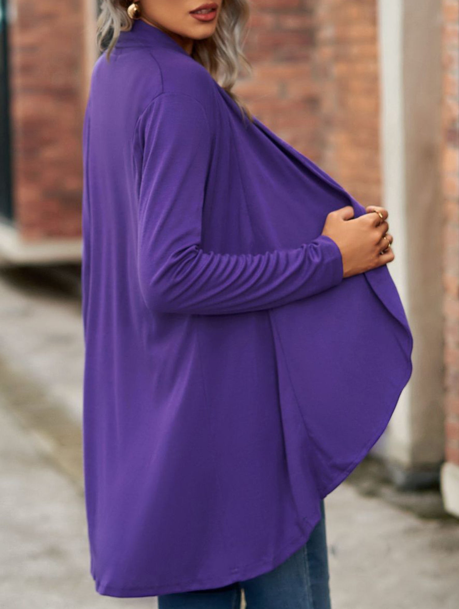 Women's knitted solid color loose cardigan