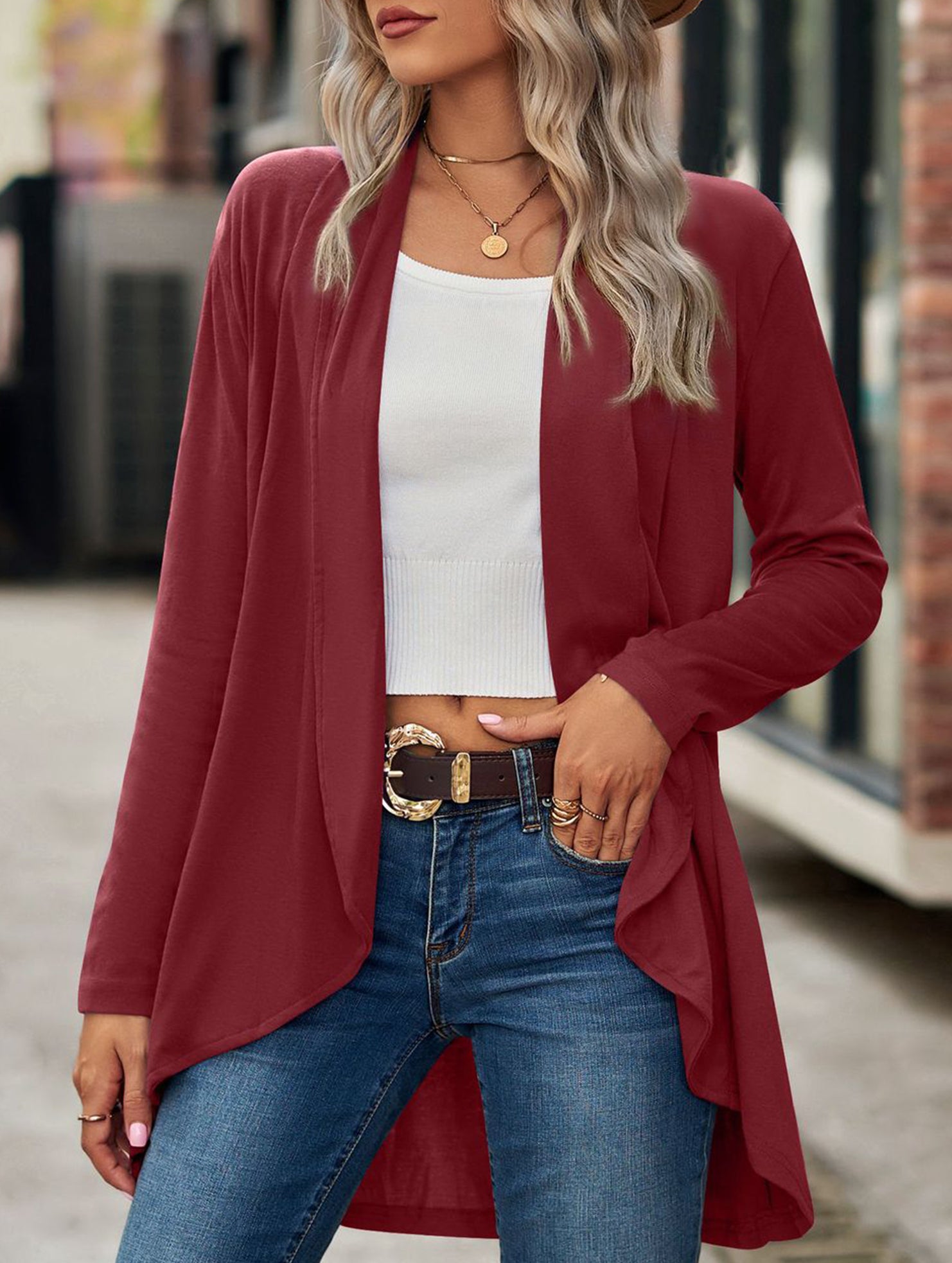 Women's knitted solid color loose cardigan