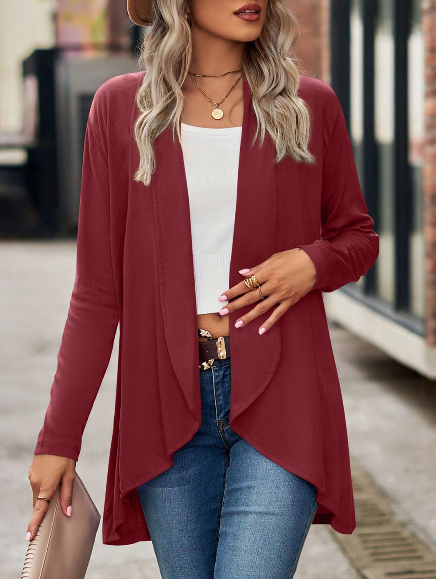Women's knitted solid color loose cardigan