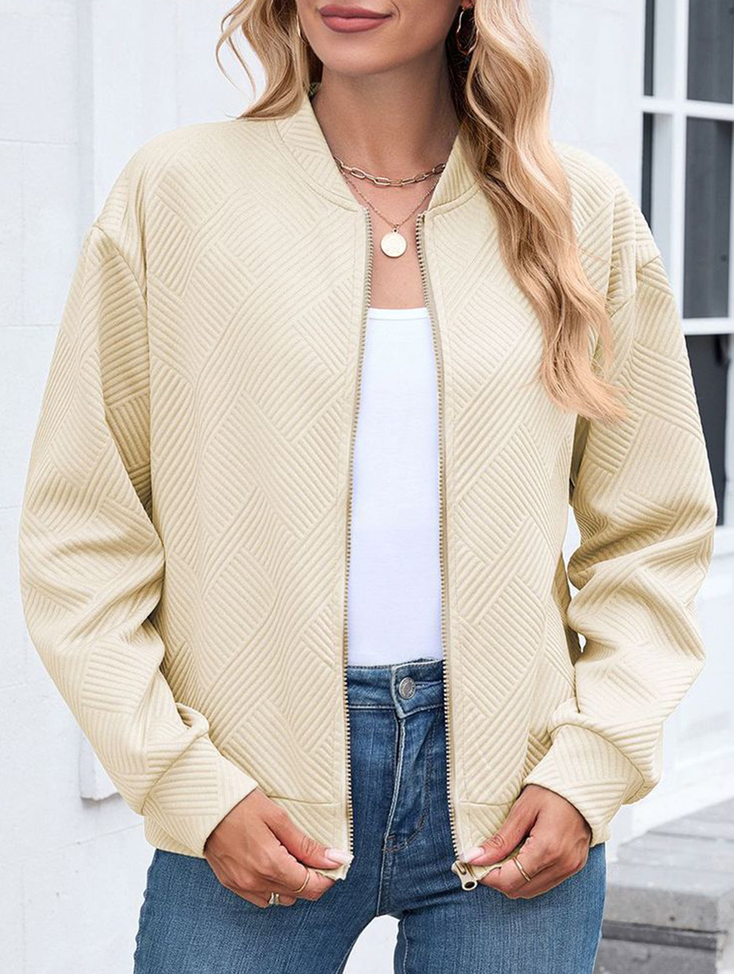 Crew neck zipper loose long sleeve sweatshirt