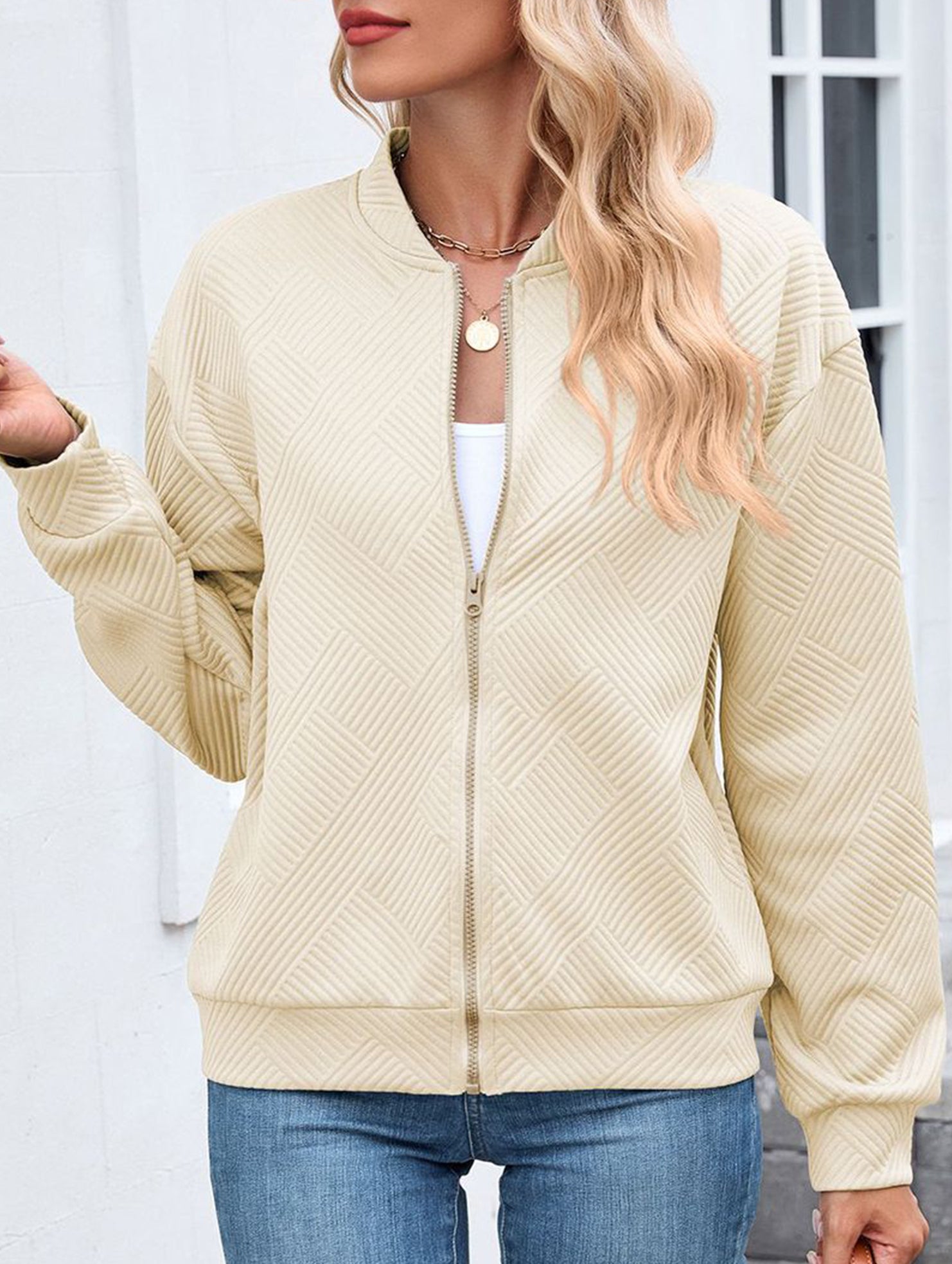 Crew neck zipper loose long sleeve sweatshirt