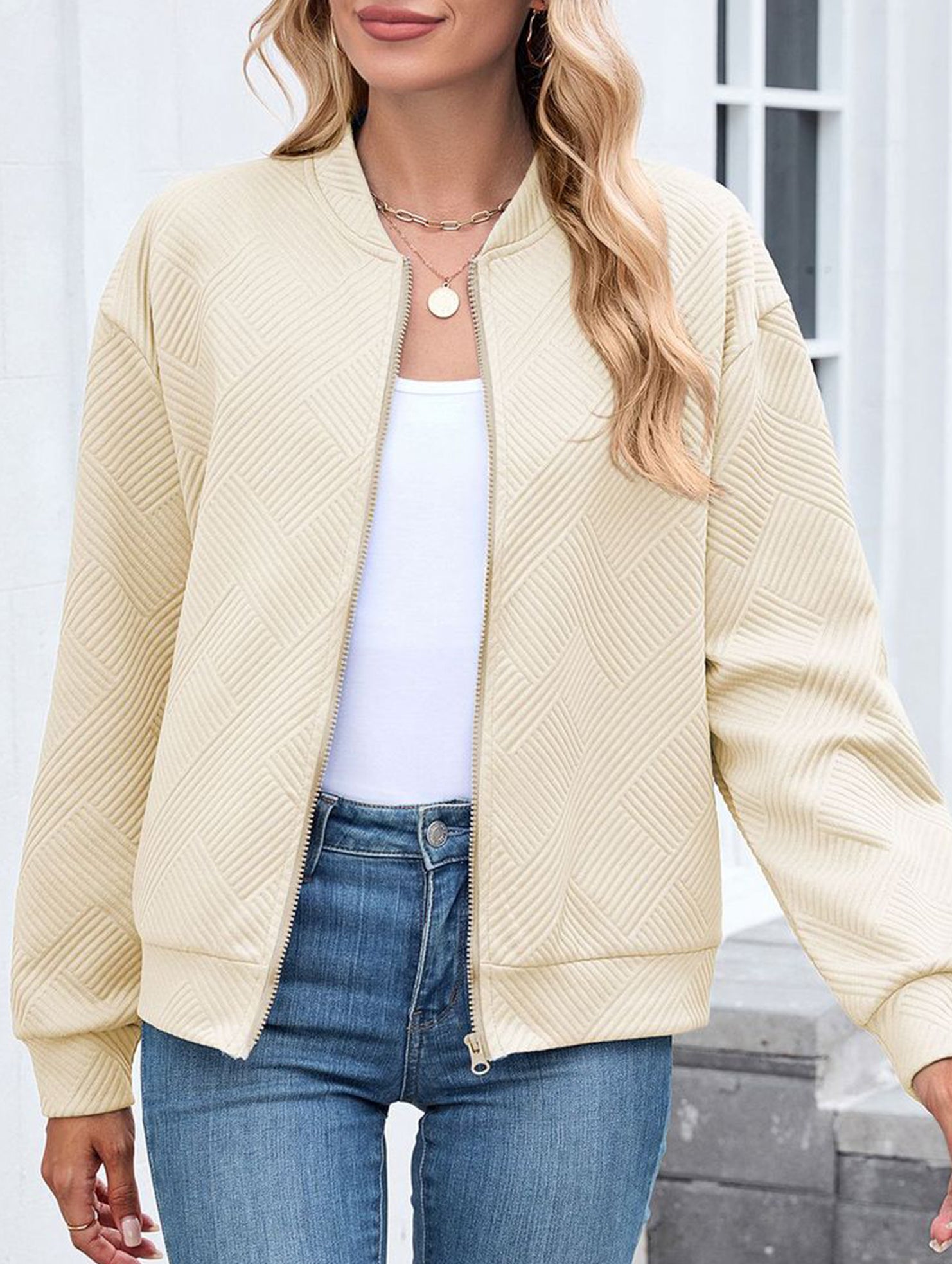 Crew neck zipper loose long sleeve sweatshirt