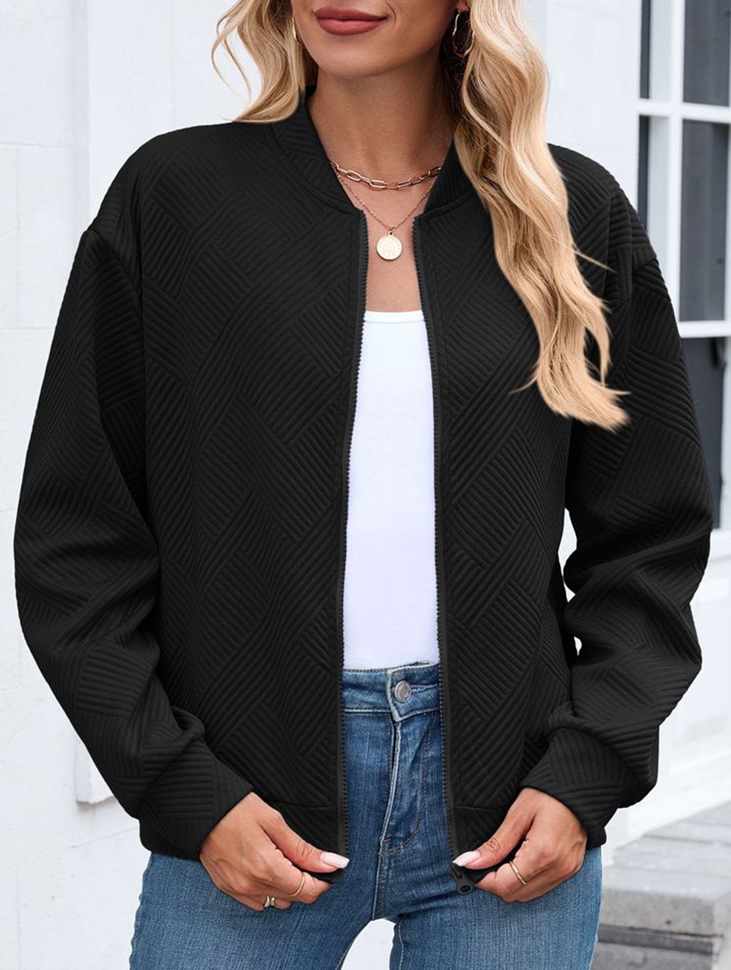 Crew neck zipper loose long sleeve sweatshirt