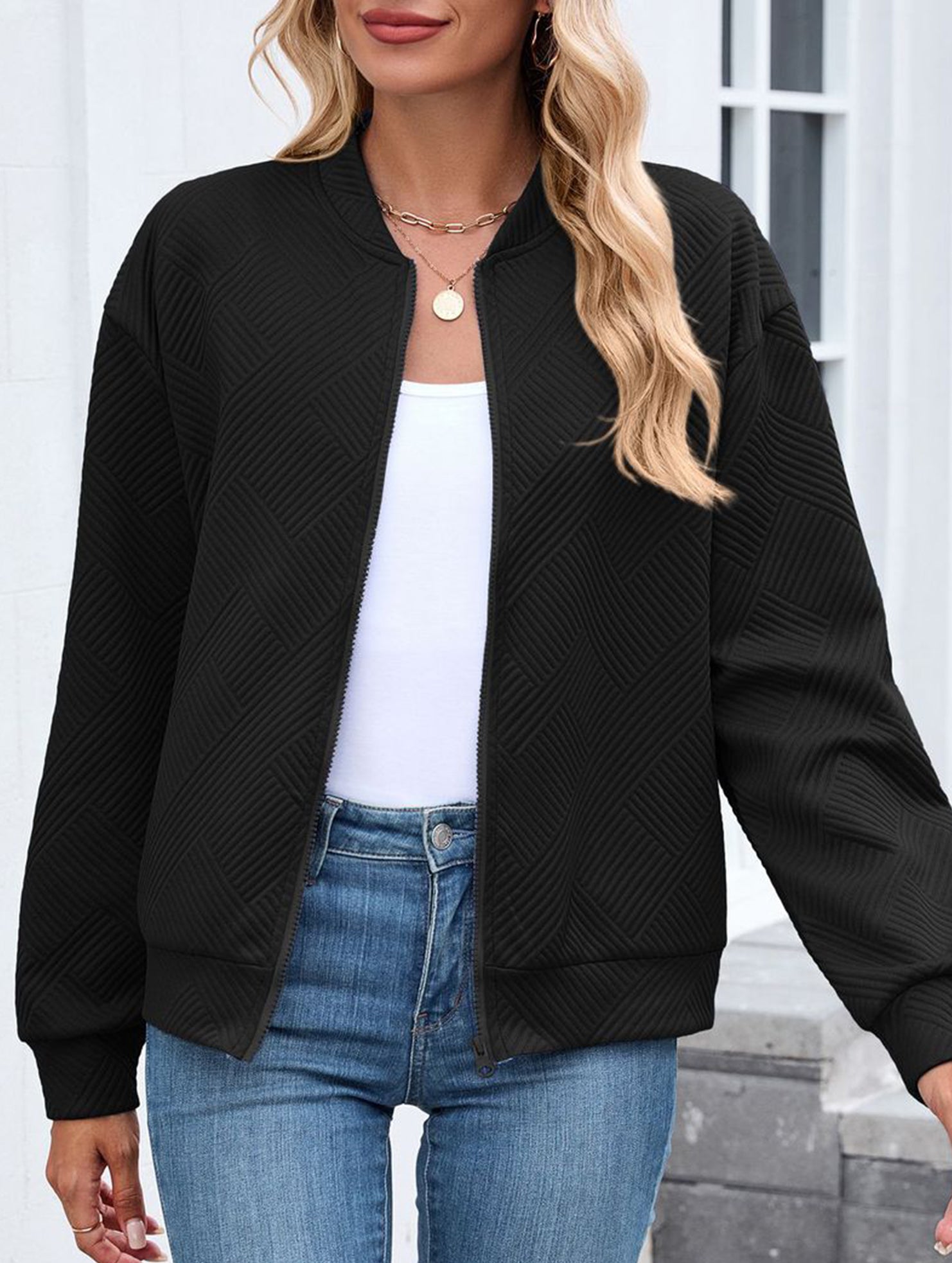 Crew neck zipper loose long sleeve sweatshirt