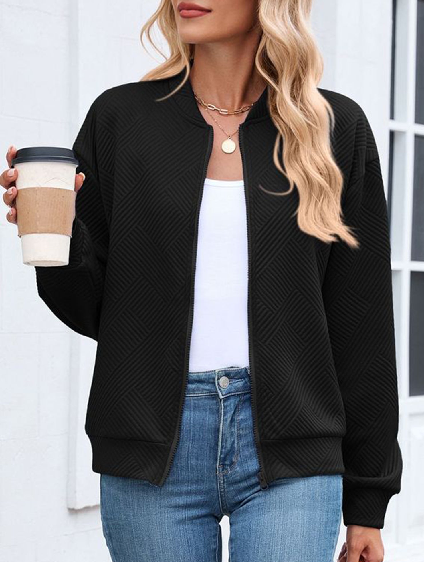 Crew neck zipper loose long sleeve sweatshirt