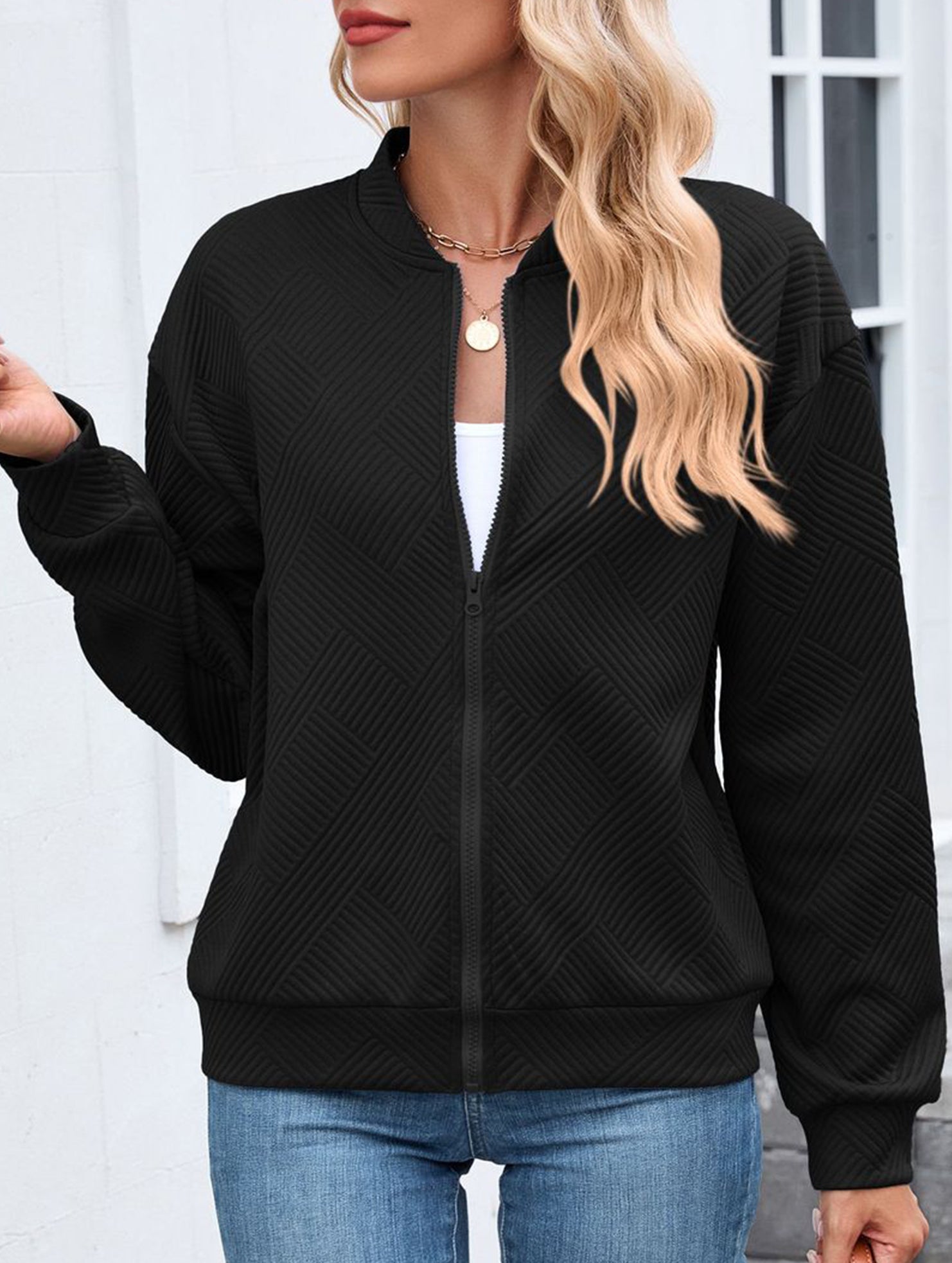 Crew neck zipper loose long sleeve sweatshirt