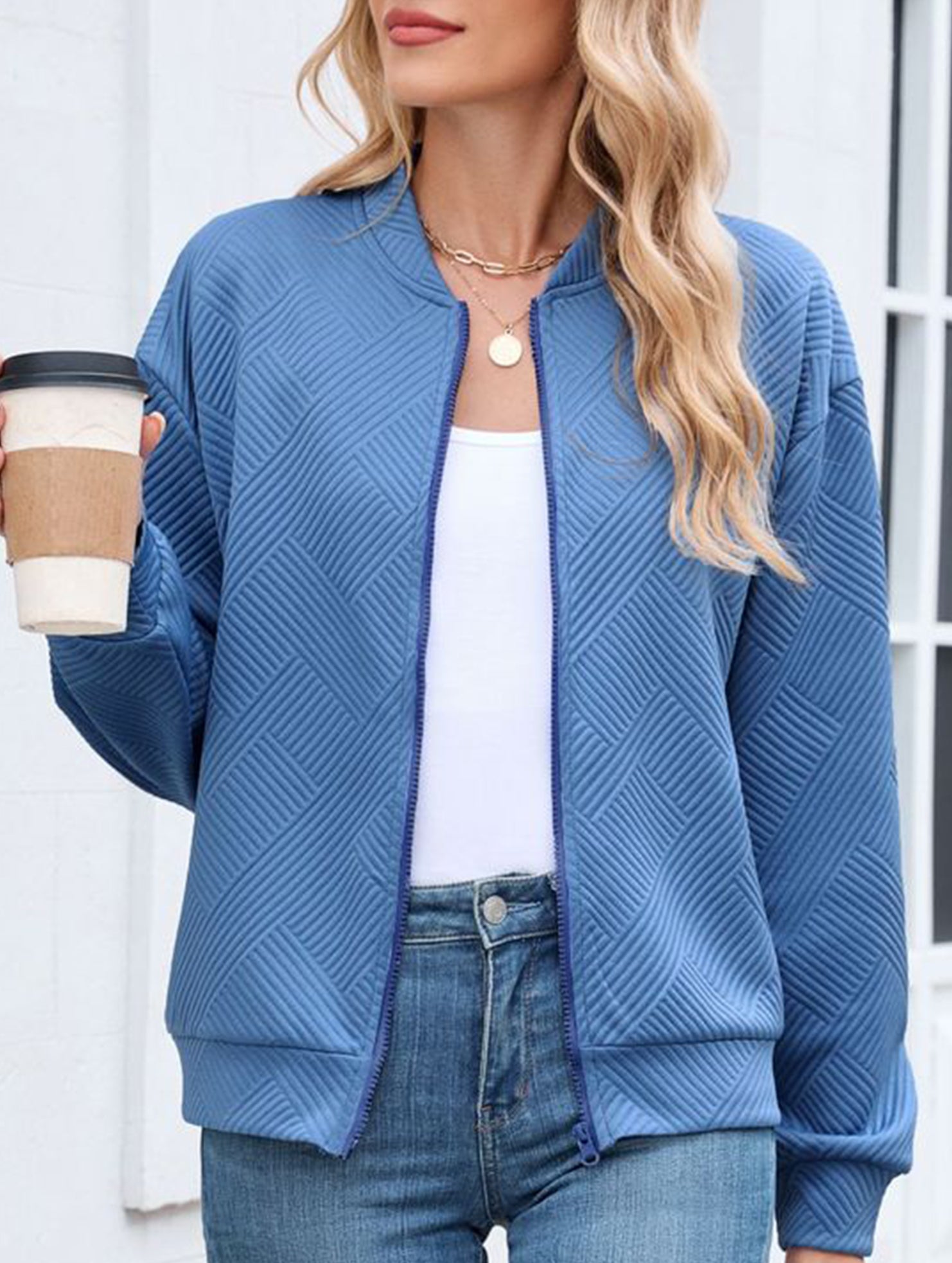 Crew neck zipper loose long sleeve sweatshirt