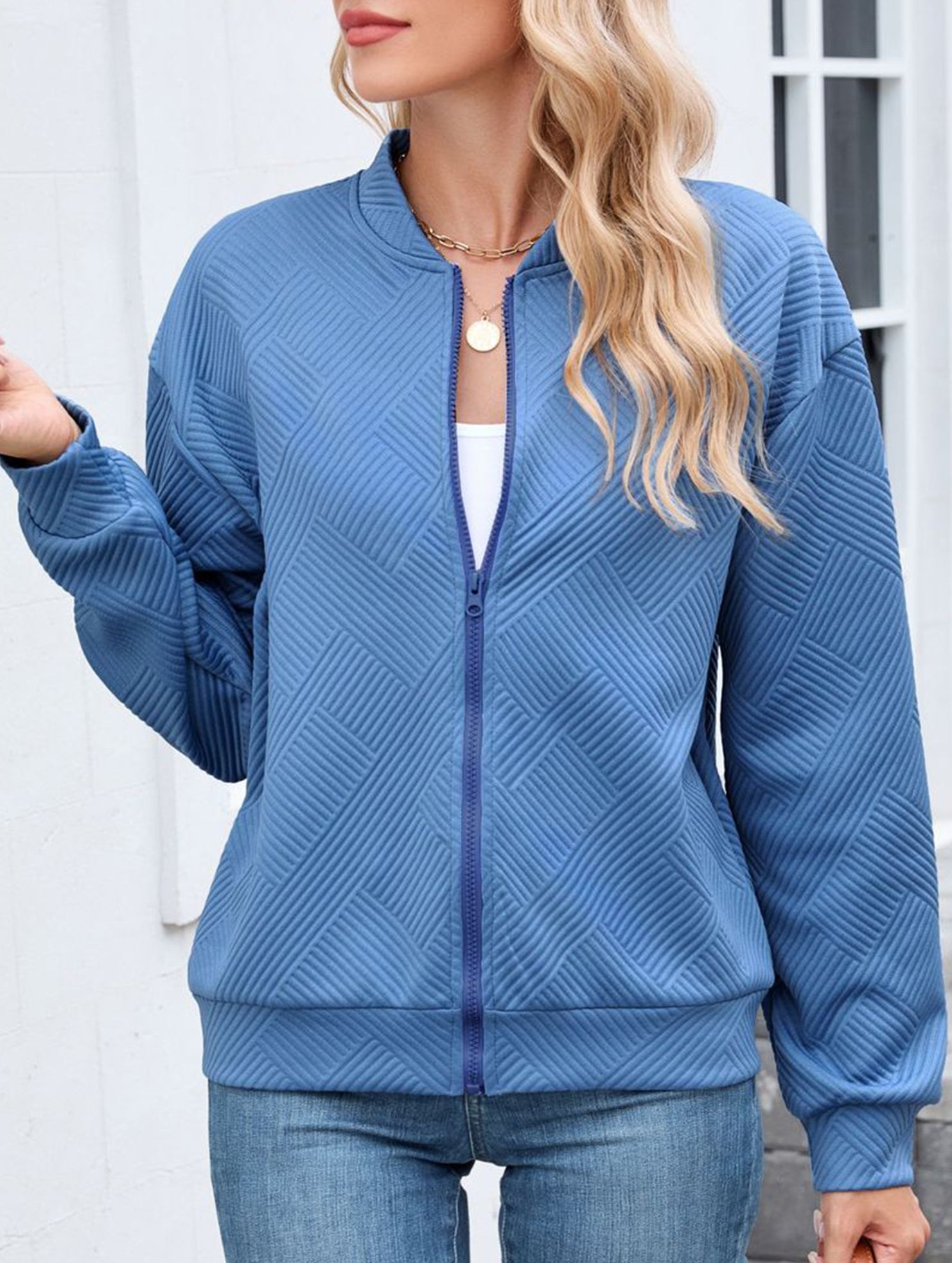 Crew neck zipper loose long sleeve sweatshirt