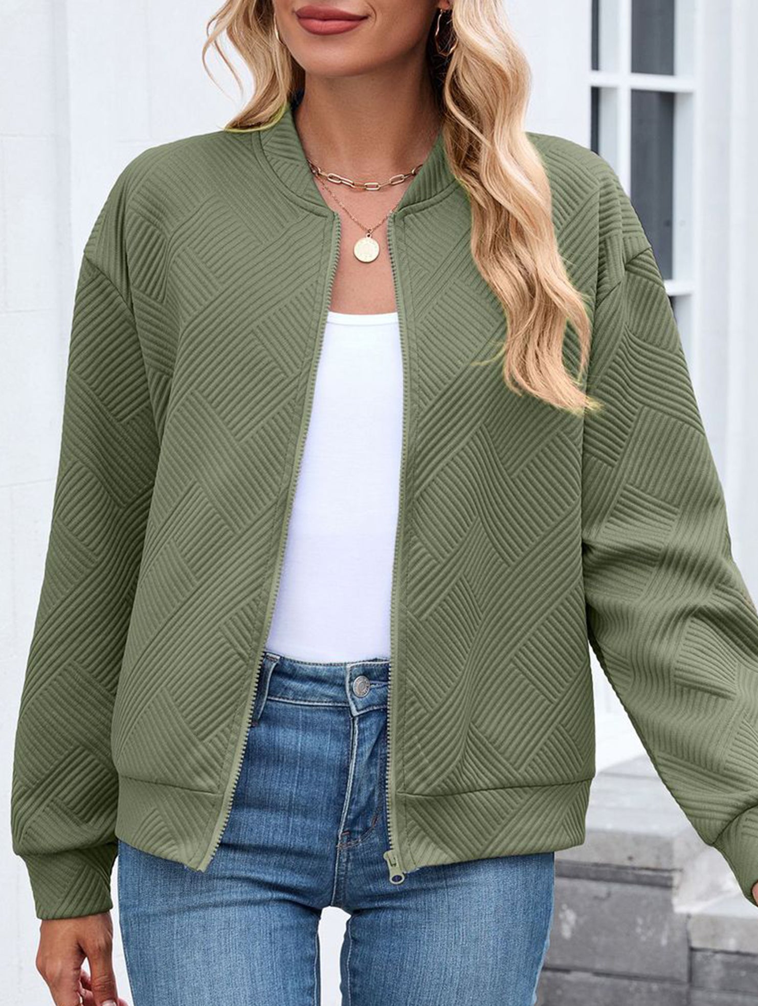 Crew neck zipper loose long sleeve sweatshirt