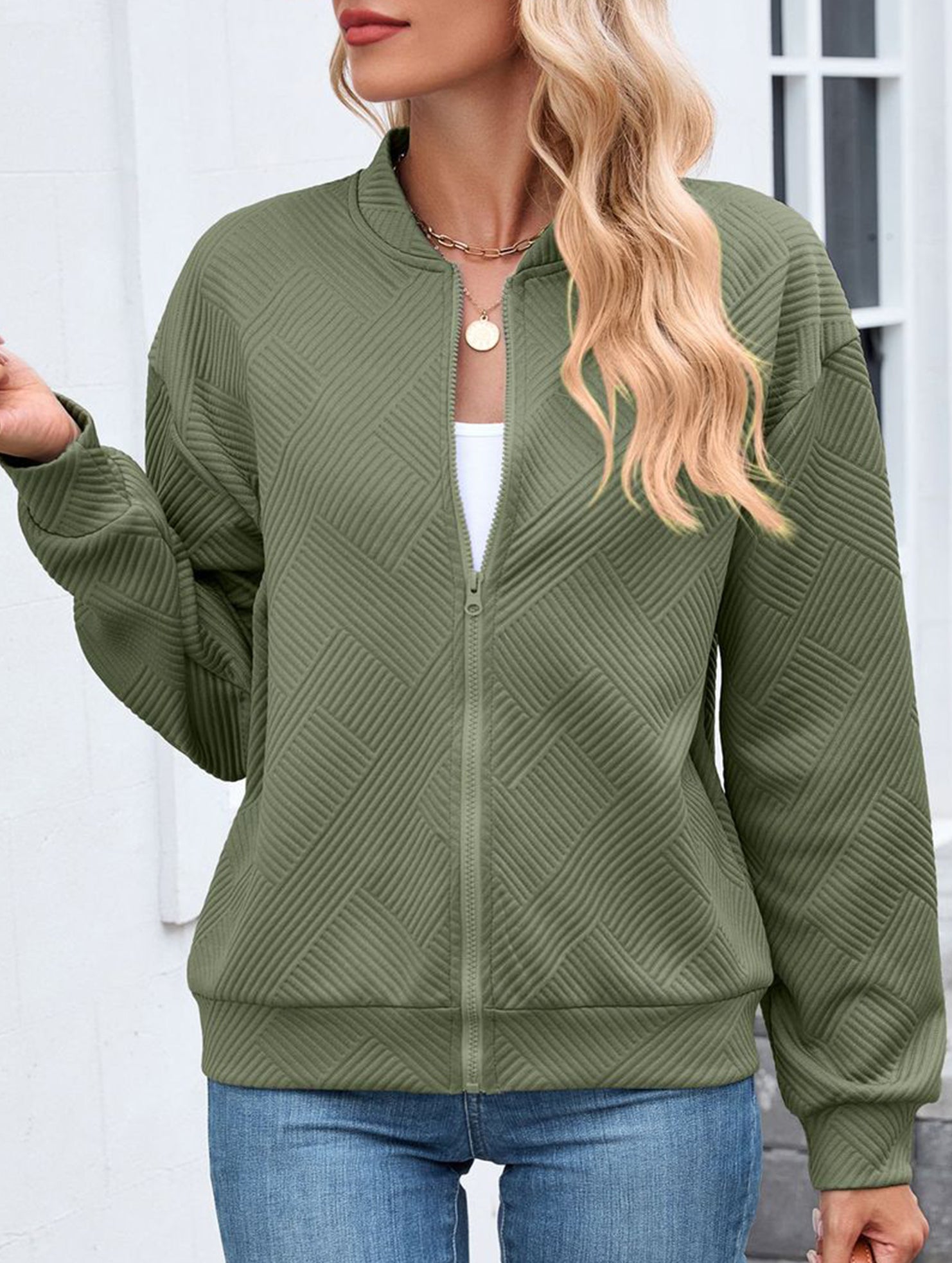 Crew neck zipper loose long sleeve sweatshirt