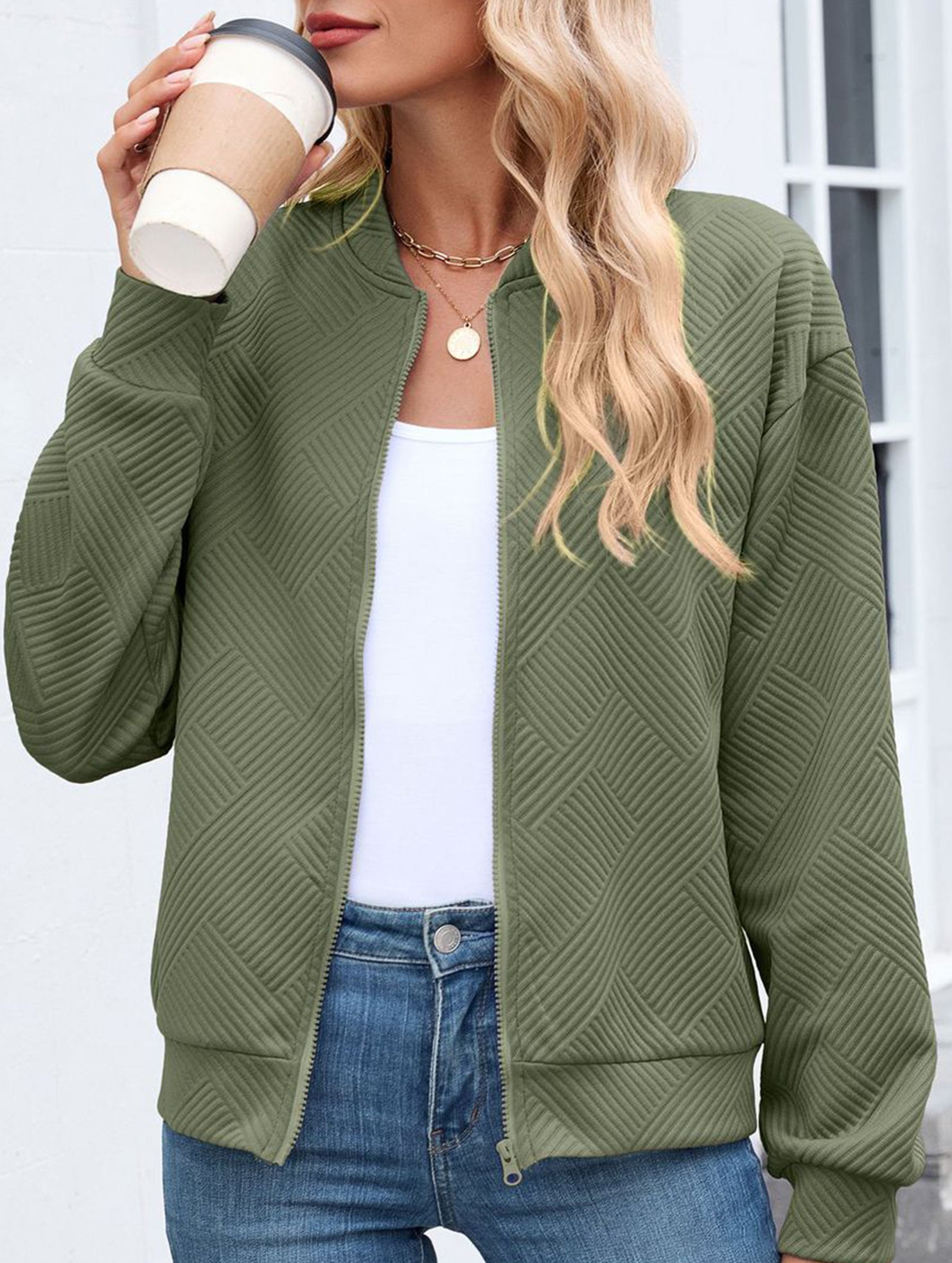 Crew neck zipper loose long sleeve sweatshirt