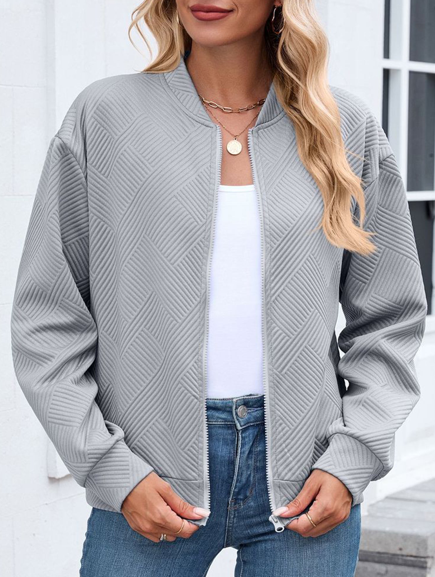 Crew neck zipper loose long sleeve sweatshirt