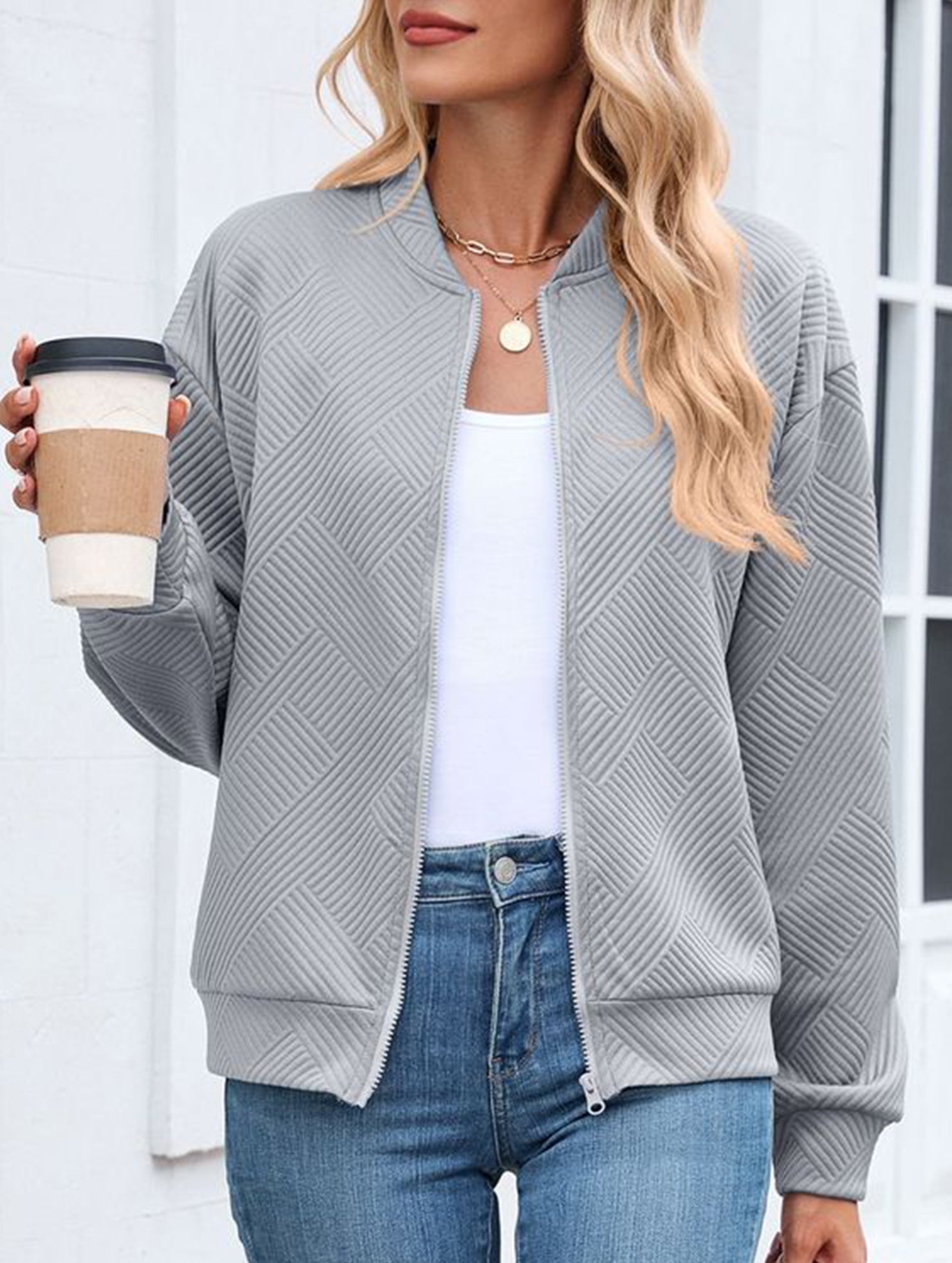 Crew neck zipper loose long sleeve sweatshirt