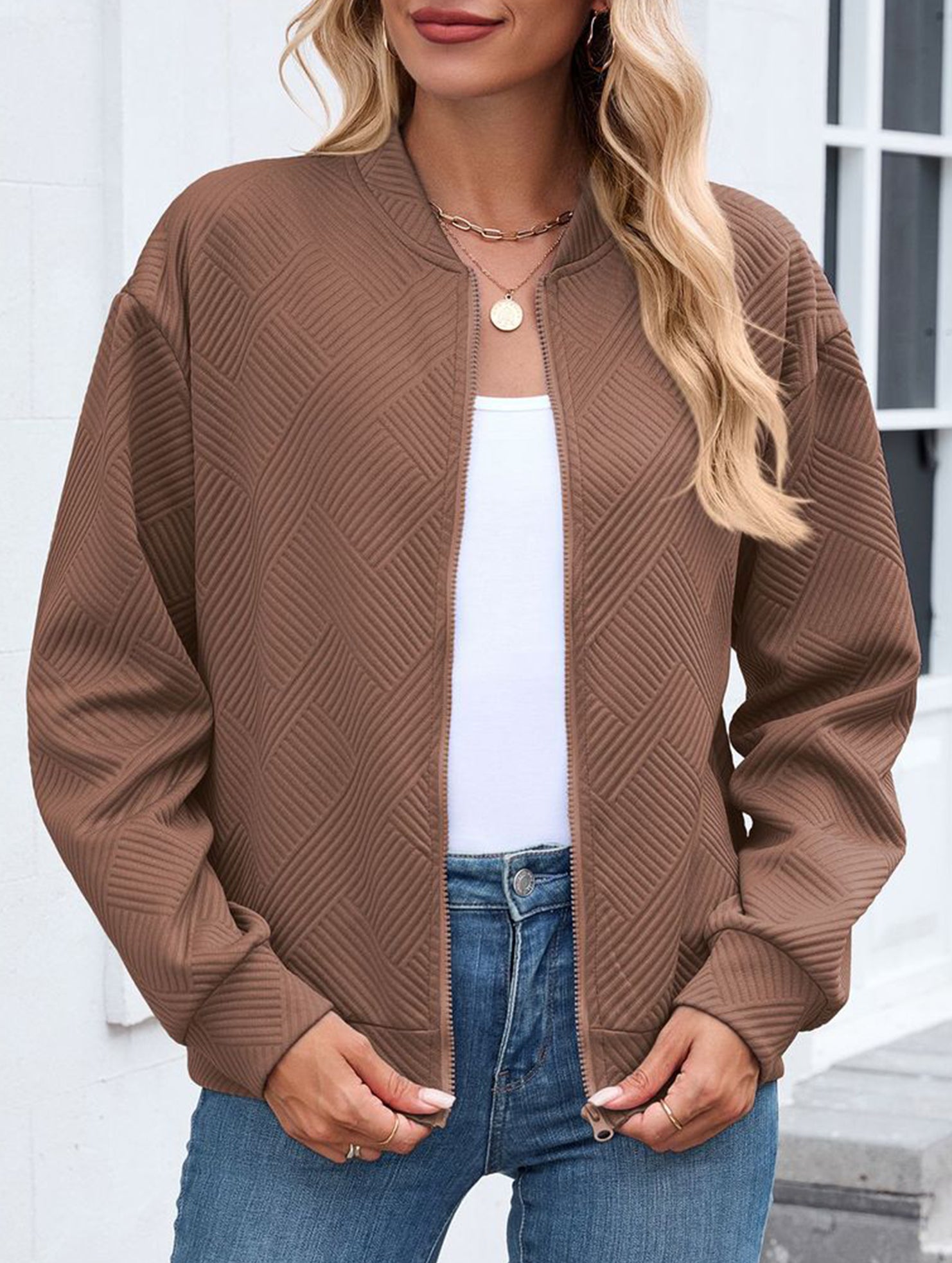 Crew neck zipper loose long sleeve sweatshirt