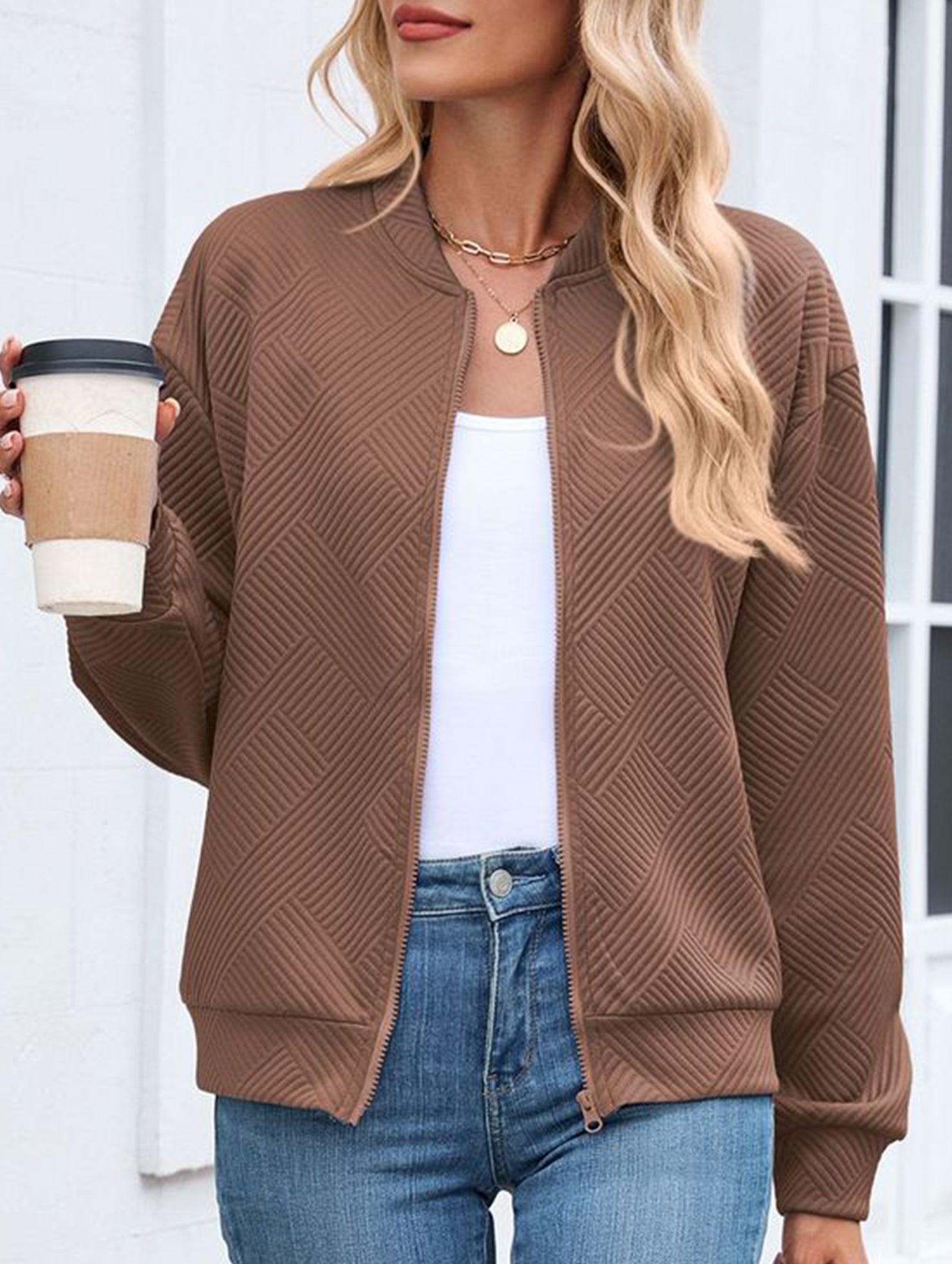 Crew neck zipper loose long sleeve sweatshirt