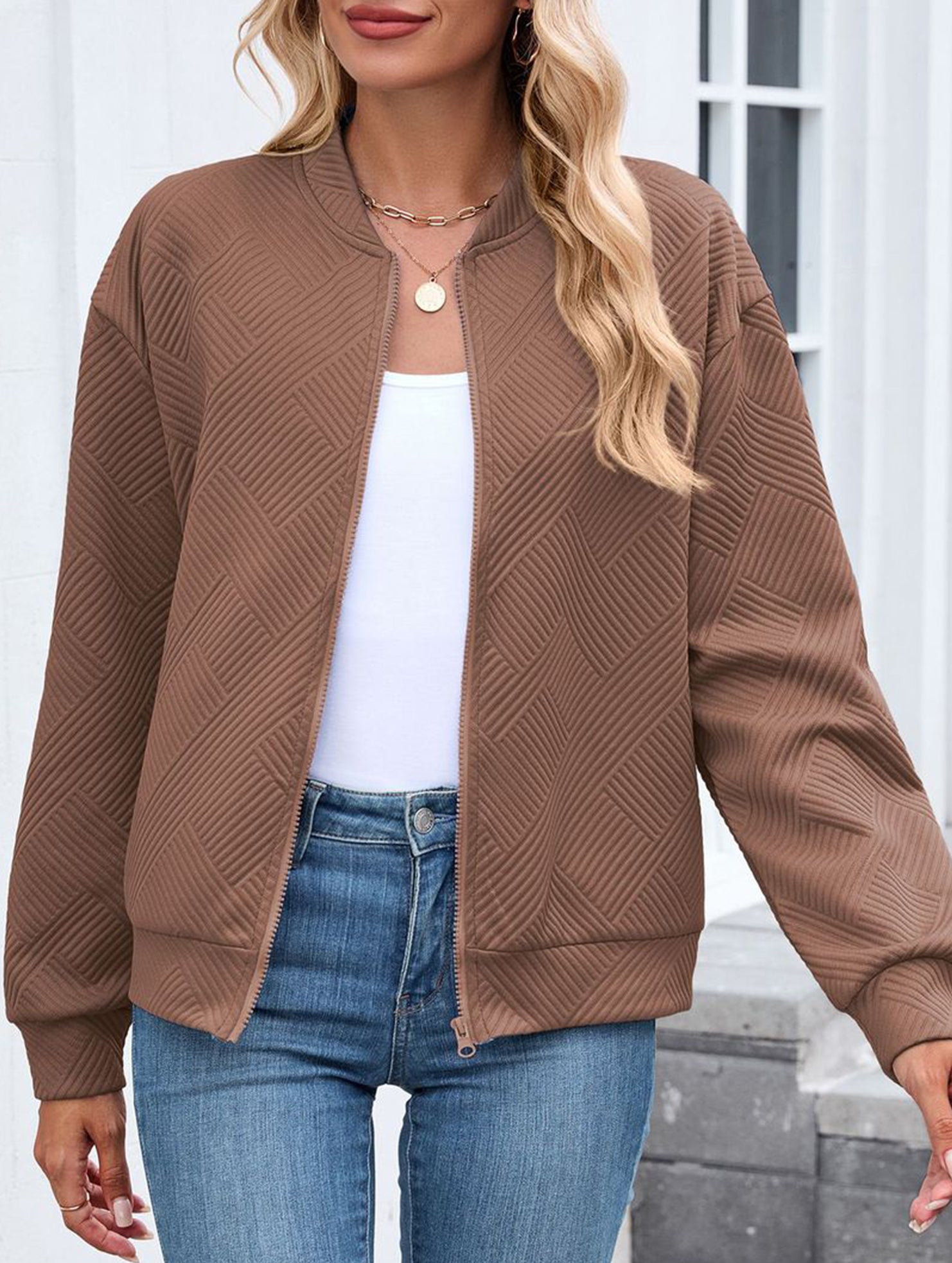 Crew neck zipper loose long sleeve sweatshirt