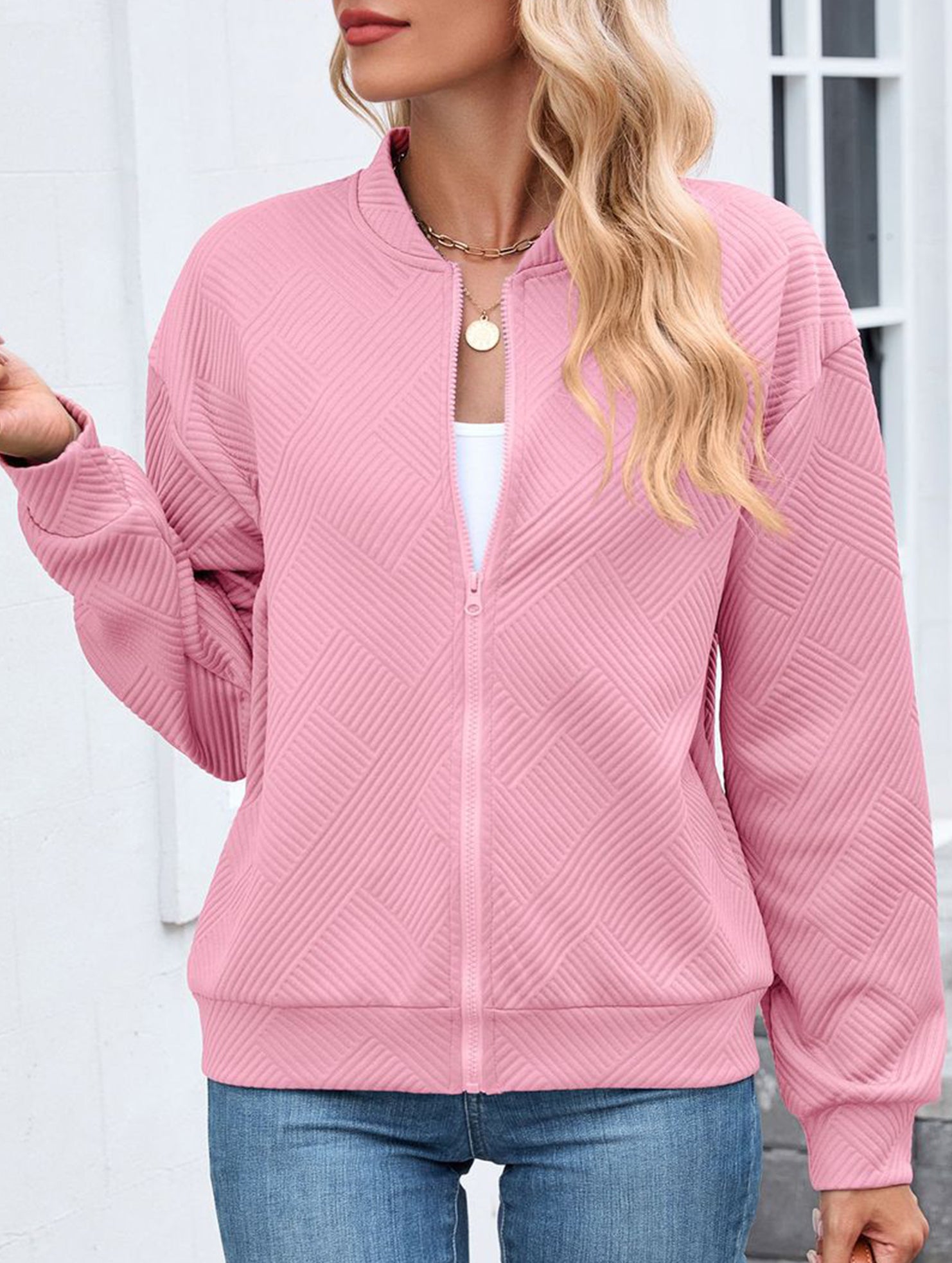Crew neck zipper loose long sleeve sweatshirt