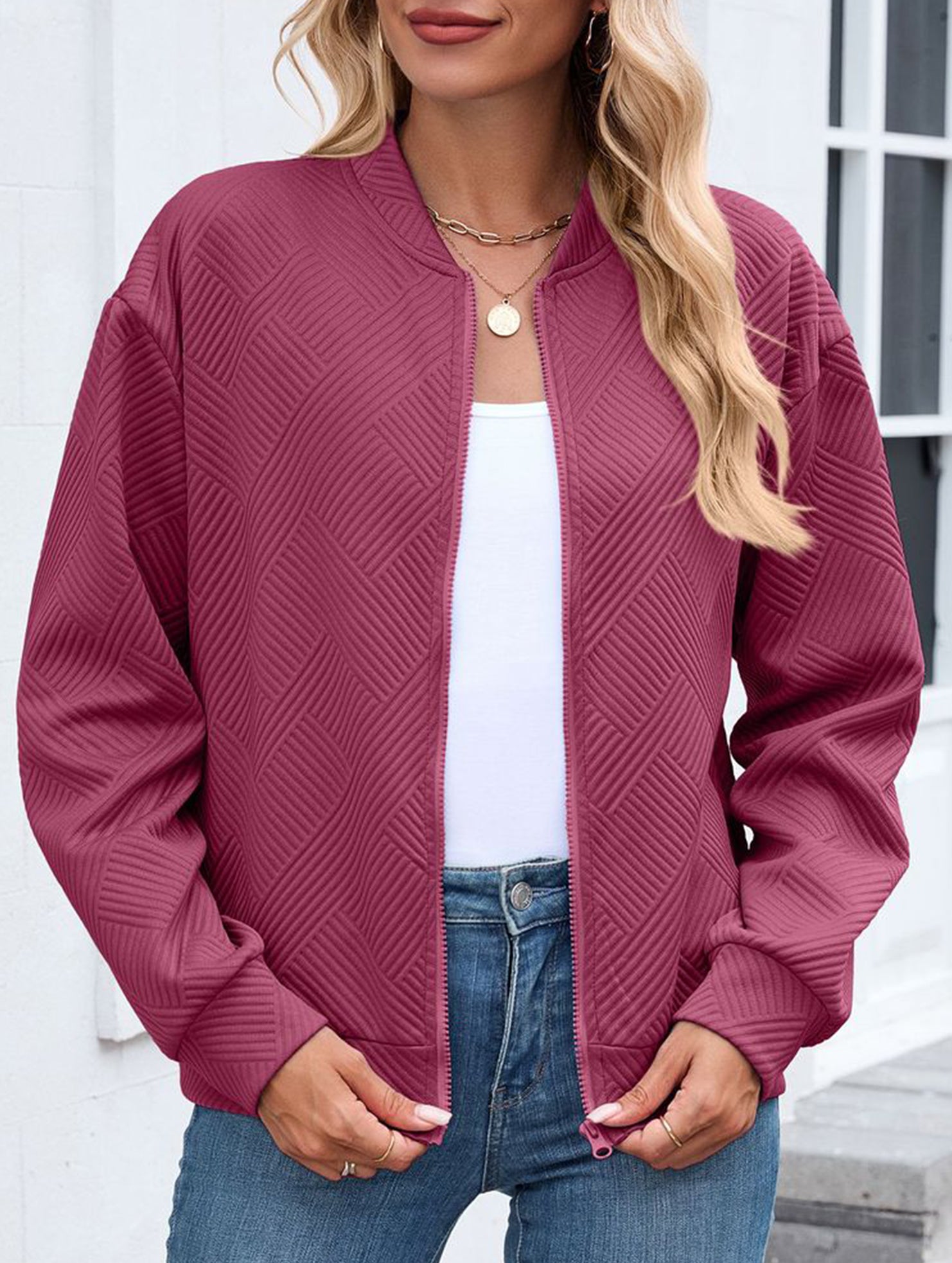 Crew neck zipper loose long sleeve sweatshirt