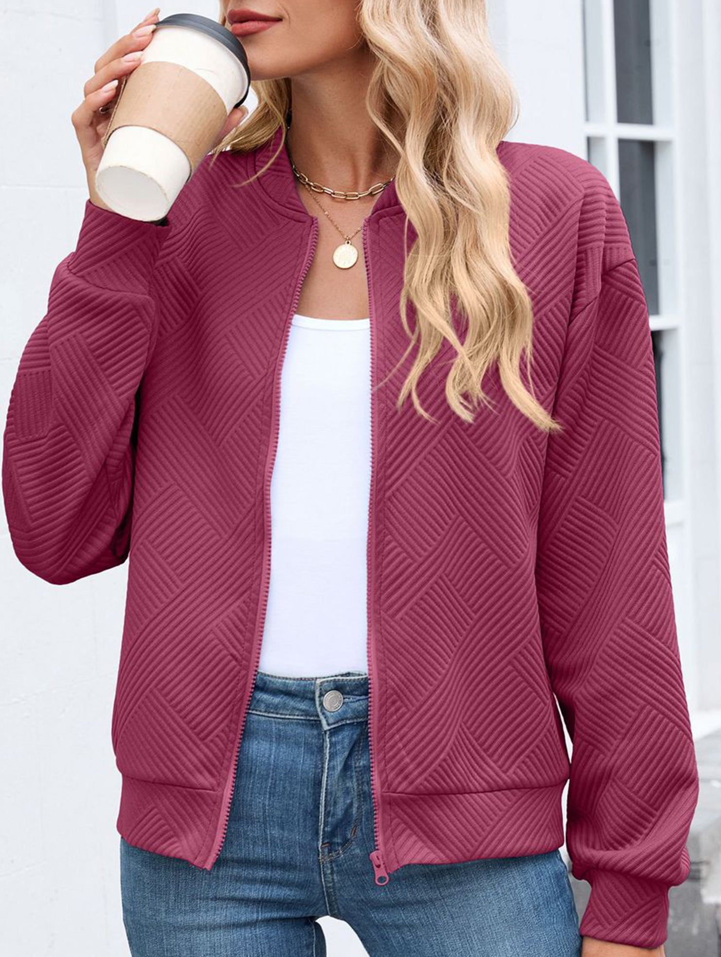 Crew neck zipper loose long sleeve sweatshirt